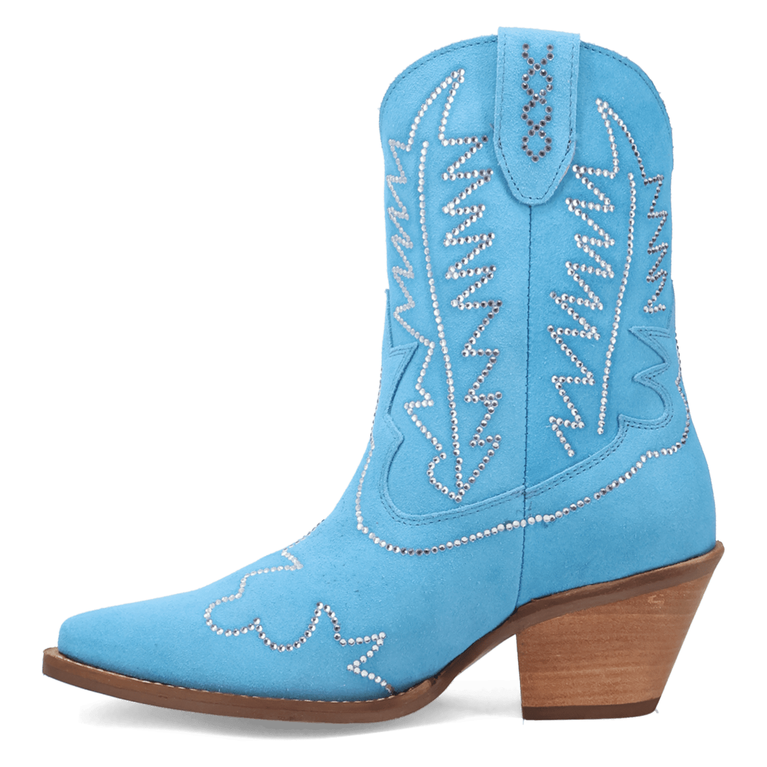 PRODUCT SHOT TINY PONY SUEDE LEATHER BOOTIE AT 135 DEGREE OUTSIDE ANGLE