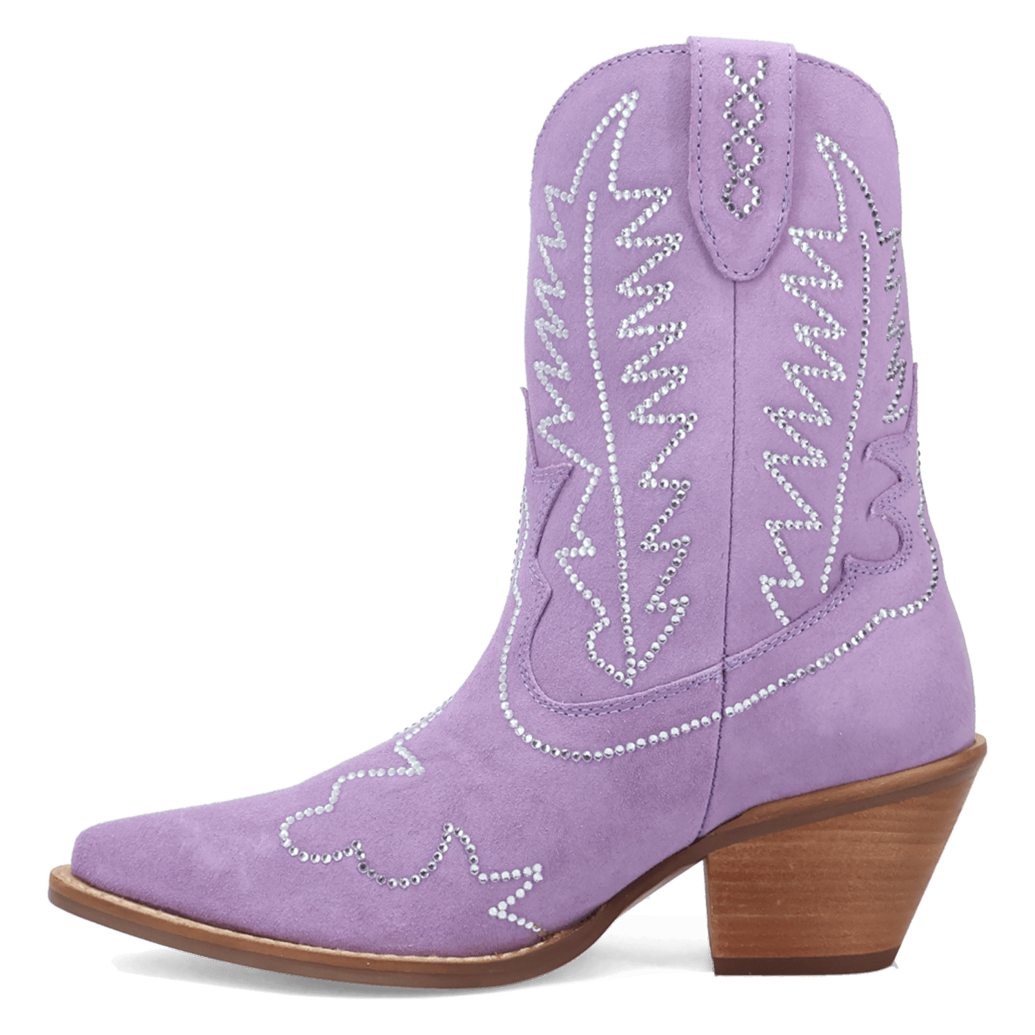 PRODUCT SHOT TINY PONY SUEDE LEATHER BOOTIE AT 135 DEGREE OUTSIDE ANGLE