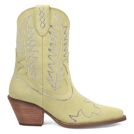 PRODUCT SHOT TINY PONY SUEDE LEATHER BOOTIE AT 90 DEGREE INSIDE ANGLE