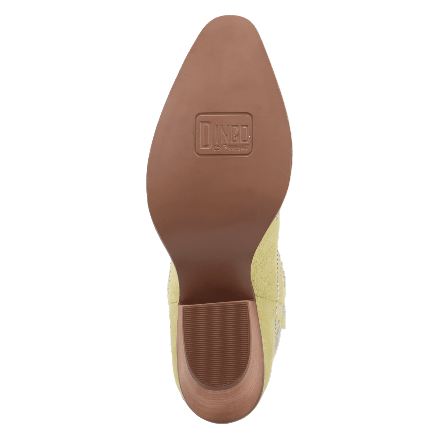 PRODUCT SHOT TINY PONY SUEDE LEATHER BOOTIE AT OUTSOLE ANGLE