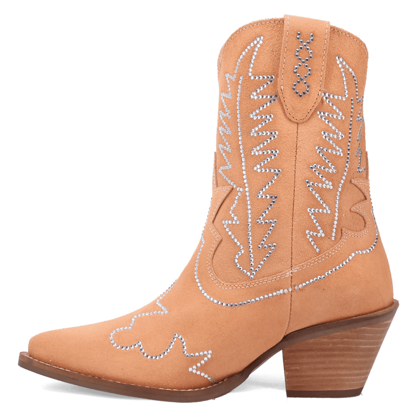 PRODUCT SHOT TINY PONY SUEDE LEATHER BOOTIE AT 135 DEGREE OUTSIDE ANGLE