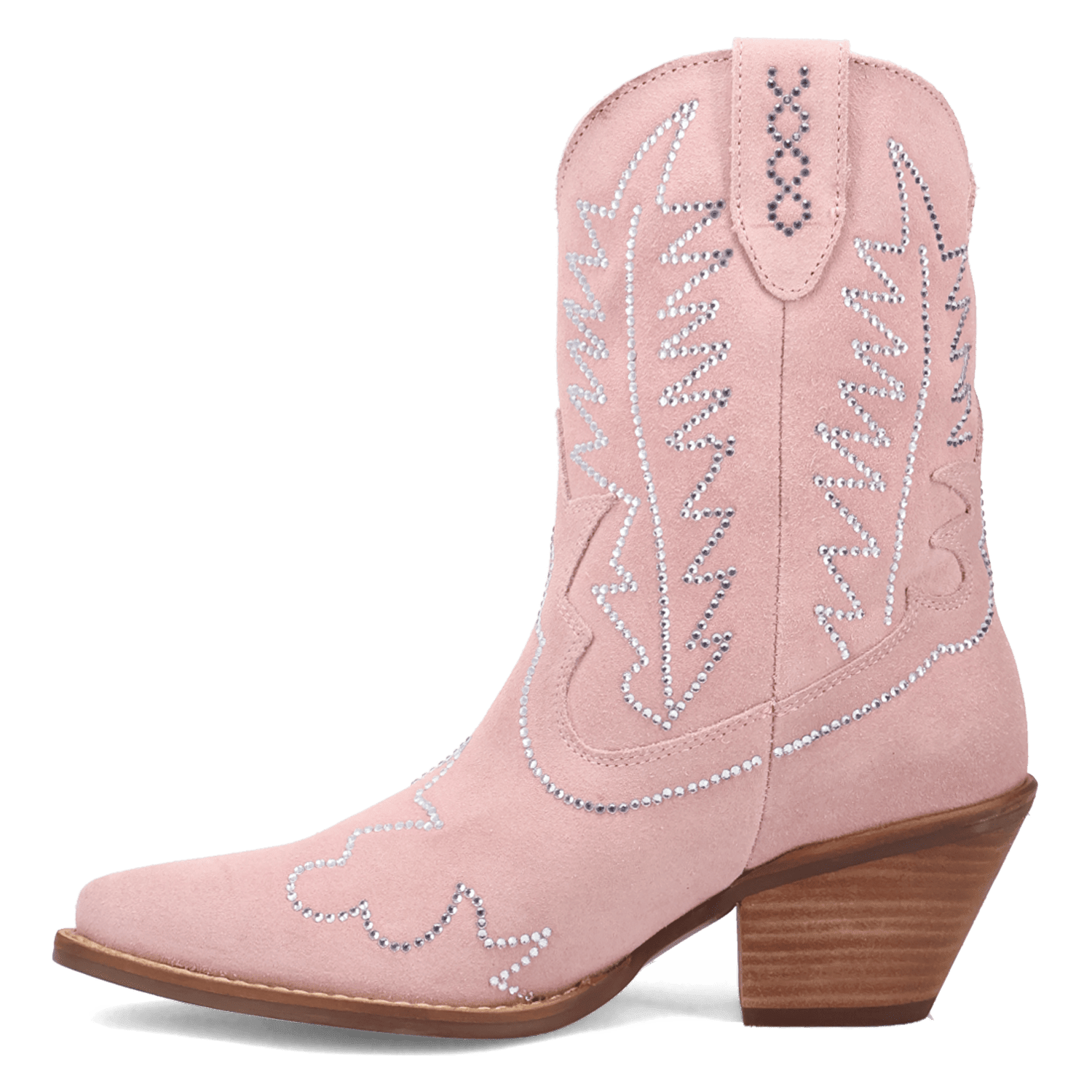 PRODUCT SHOT TINY PONY SUEDE LEATHER BOOTIE AT 135 DEGREE OUTSIDE ANGLE