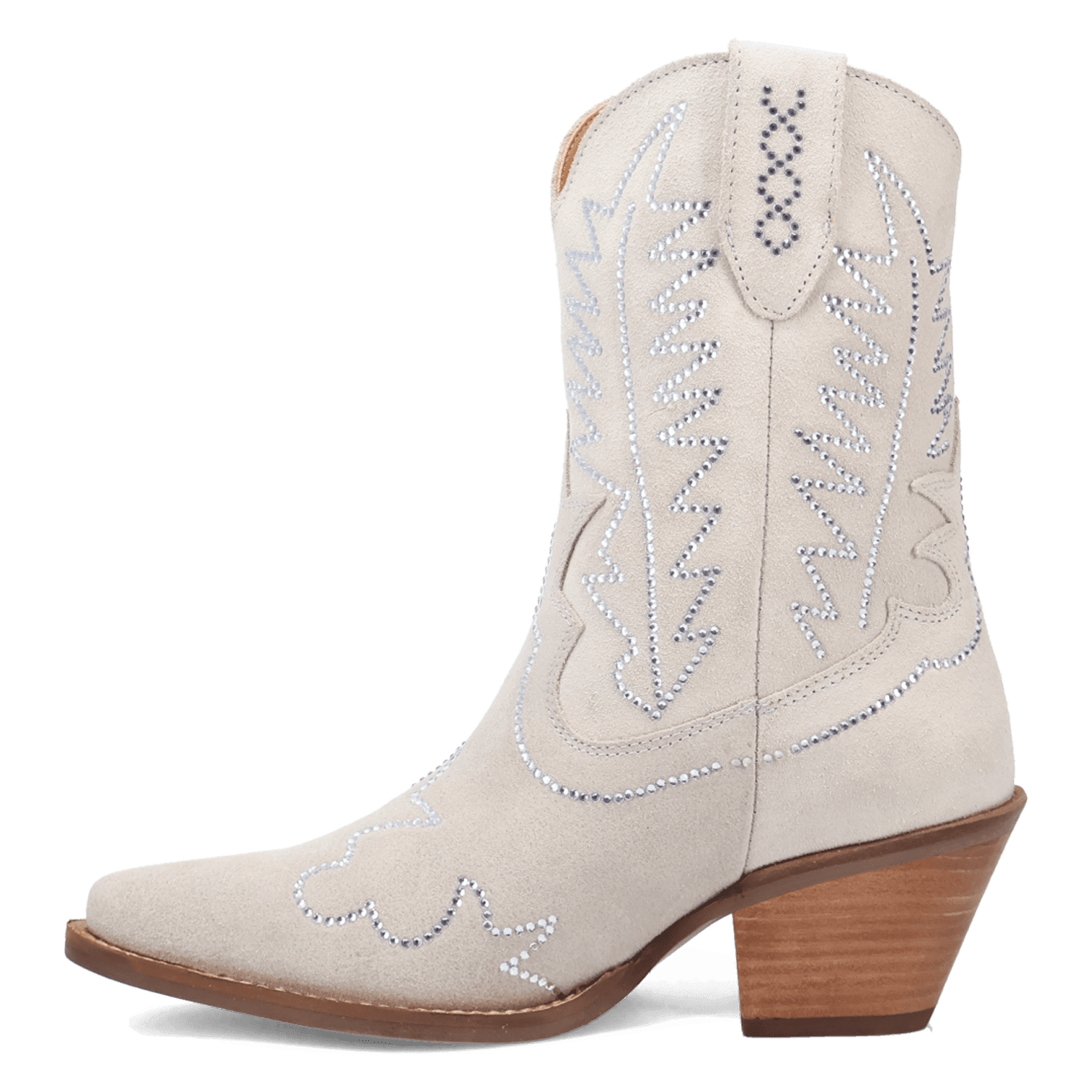 PRODUCT SHOT TINY PONY SUEDE LEATHER BOOTIE AT 135 DEGREE OUTSIDE ANGLE