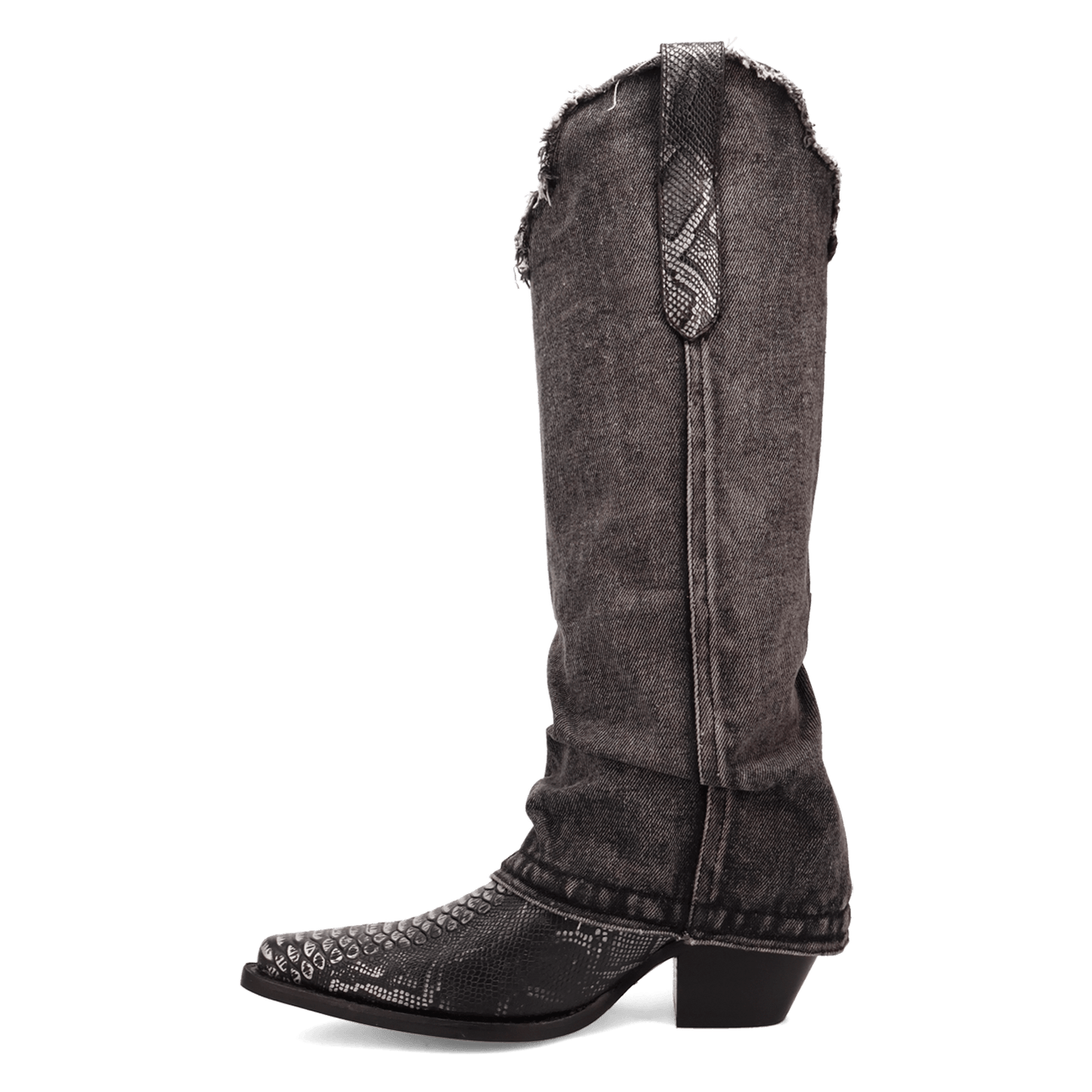 PRODUCT SHOT SHABBY LEATHER BOOT AT 135 DEGREE OUTSIDE ANGLE