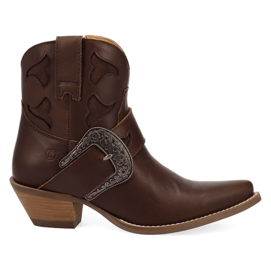 PRODUCT SHOT SADDLE UP LEATHER BOOTIE AT 90 DEGREE INSIDE ANGLE