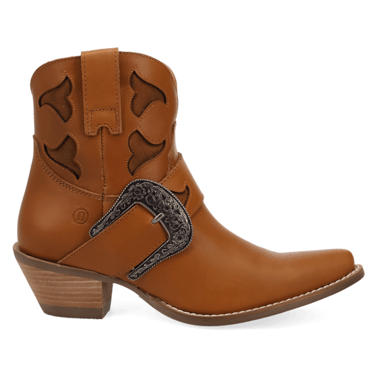 PRODUCT SHOT SADDLE UP LEATHER BOOTIE AT 90 DEGREE INSIDE ANGLE