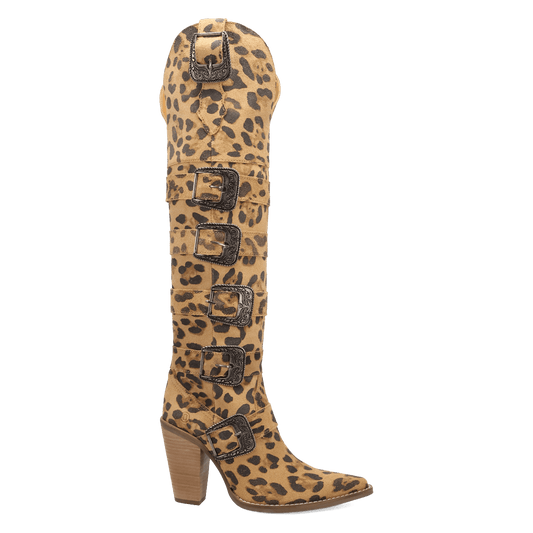 PRODUCT SHOT BUCKED OFF LEATHER BOOT AT 90 DEGREE INSIDE ANGLE