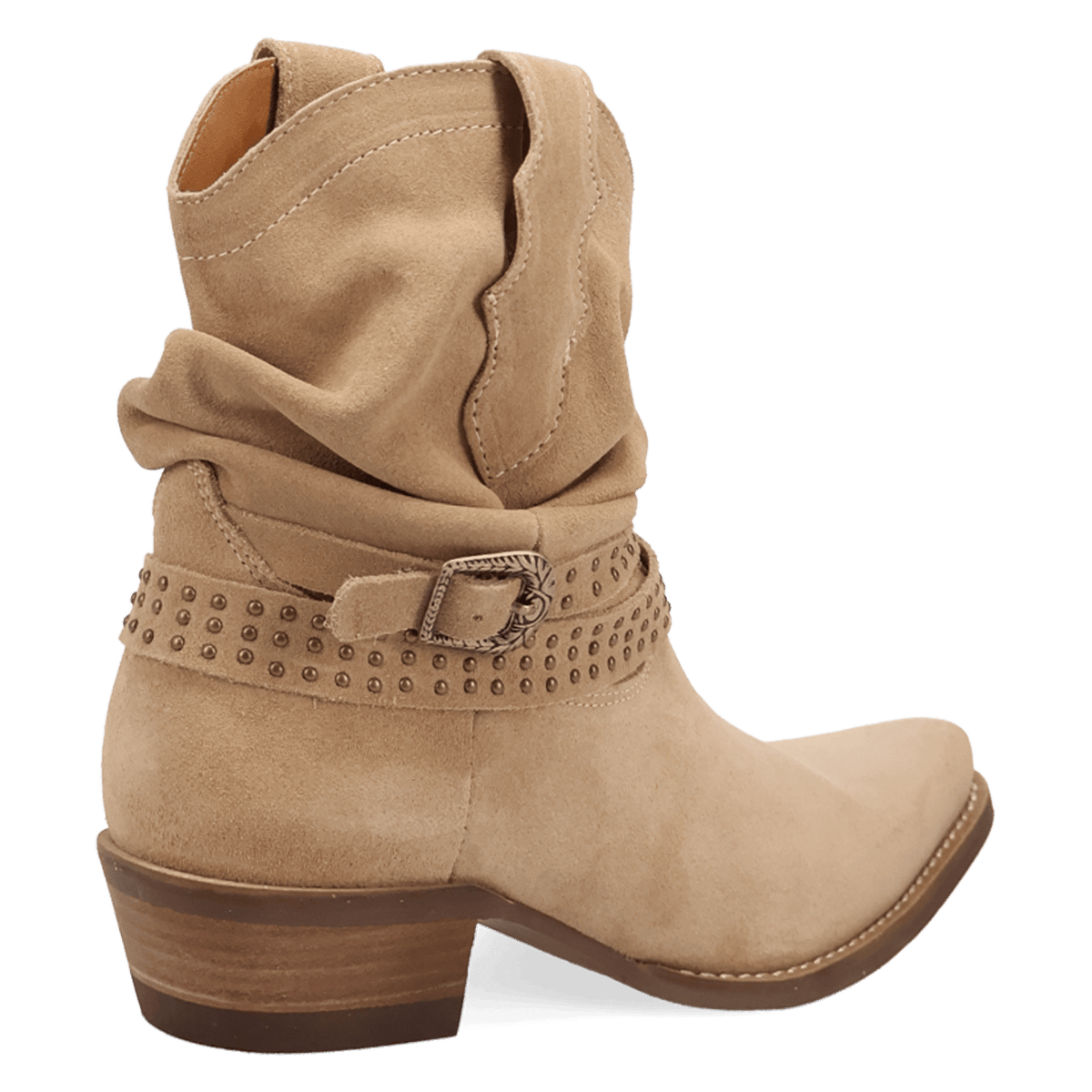 PRODUCT SHOT SCRUNCHY SUEDE BOOTIE AT 315 DEGREE ANGLE