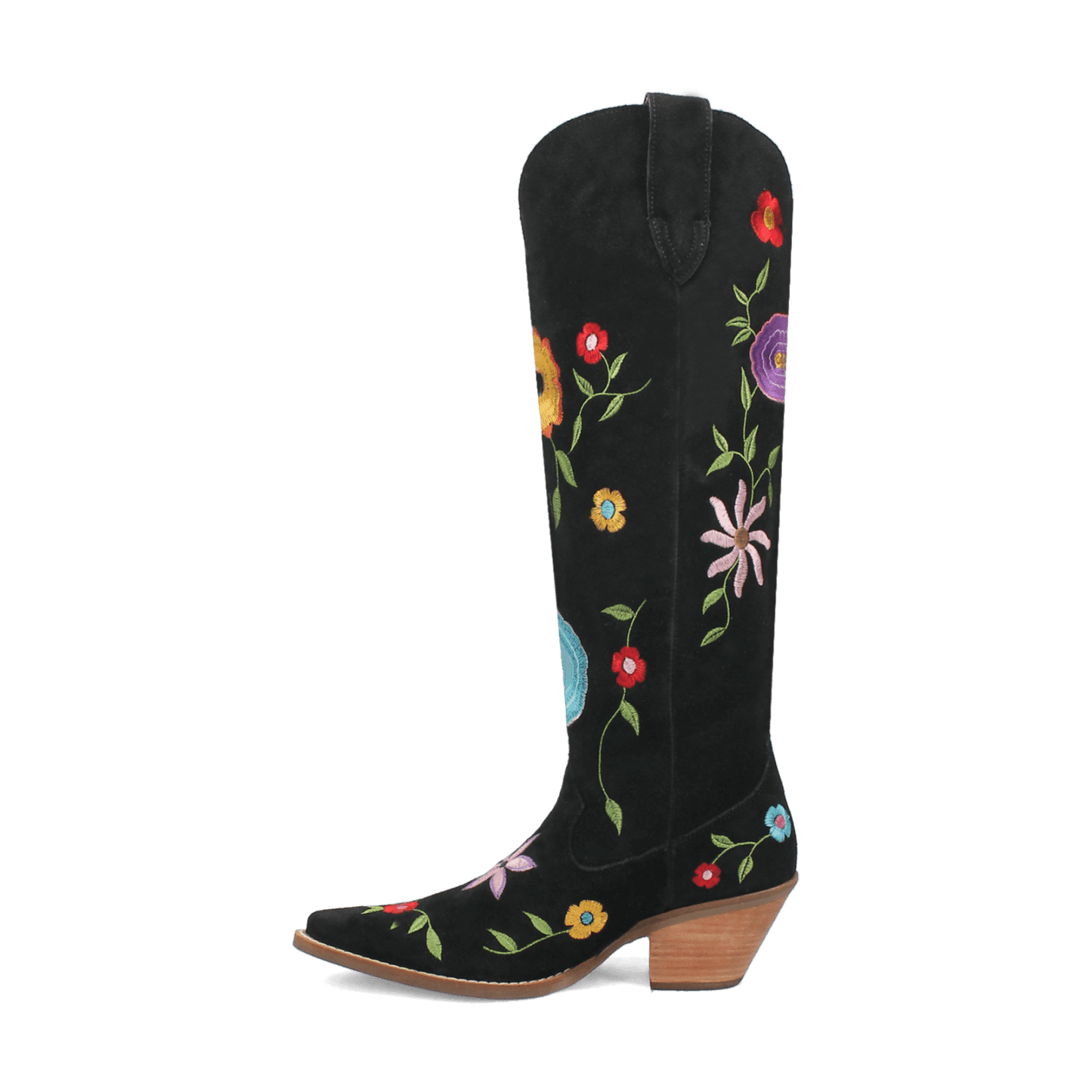 PRODUCT SHOT FLOWER POWER SUEDE BOOT AT 135 DEGREE OUTSIDE ANGLE