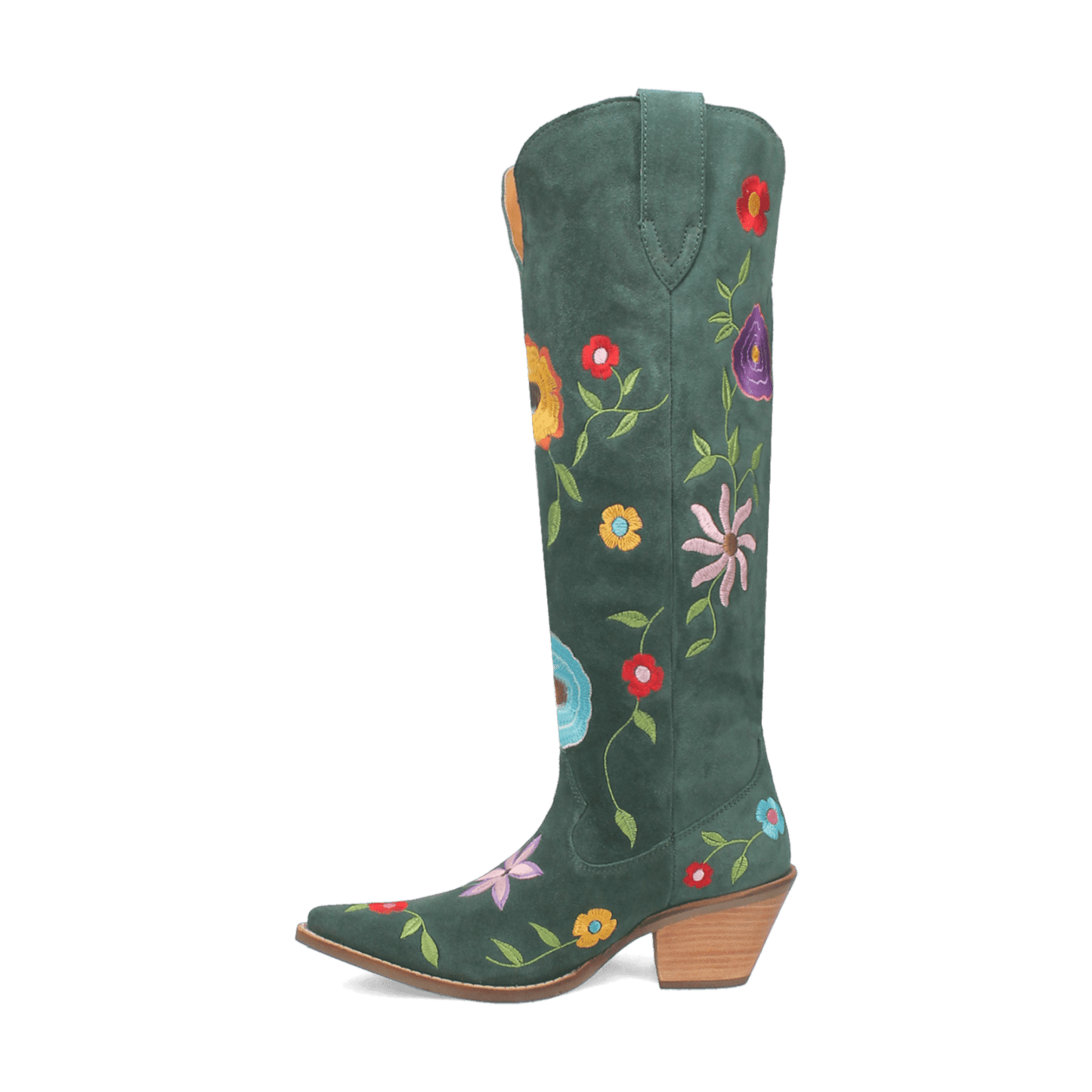 PRODUCT SHOT FLOWER POWER SUEDE BOOT AT 135 DEGREE OUTSIDE ANGLE