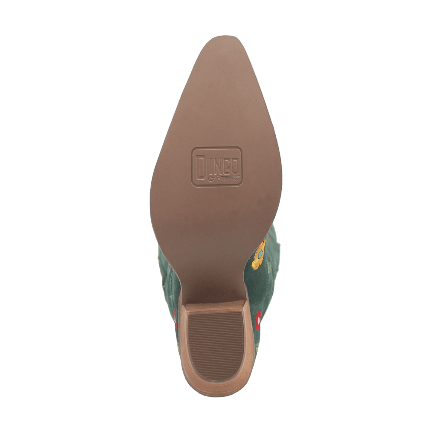 PRODUCT SHOT FLOWER POWER SUEDE BOOT AT OUTSOLE ANGLE