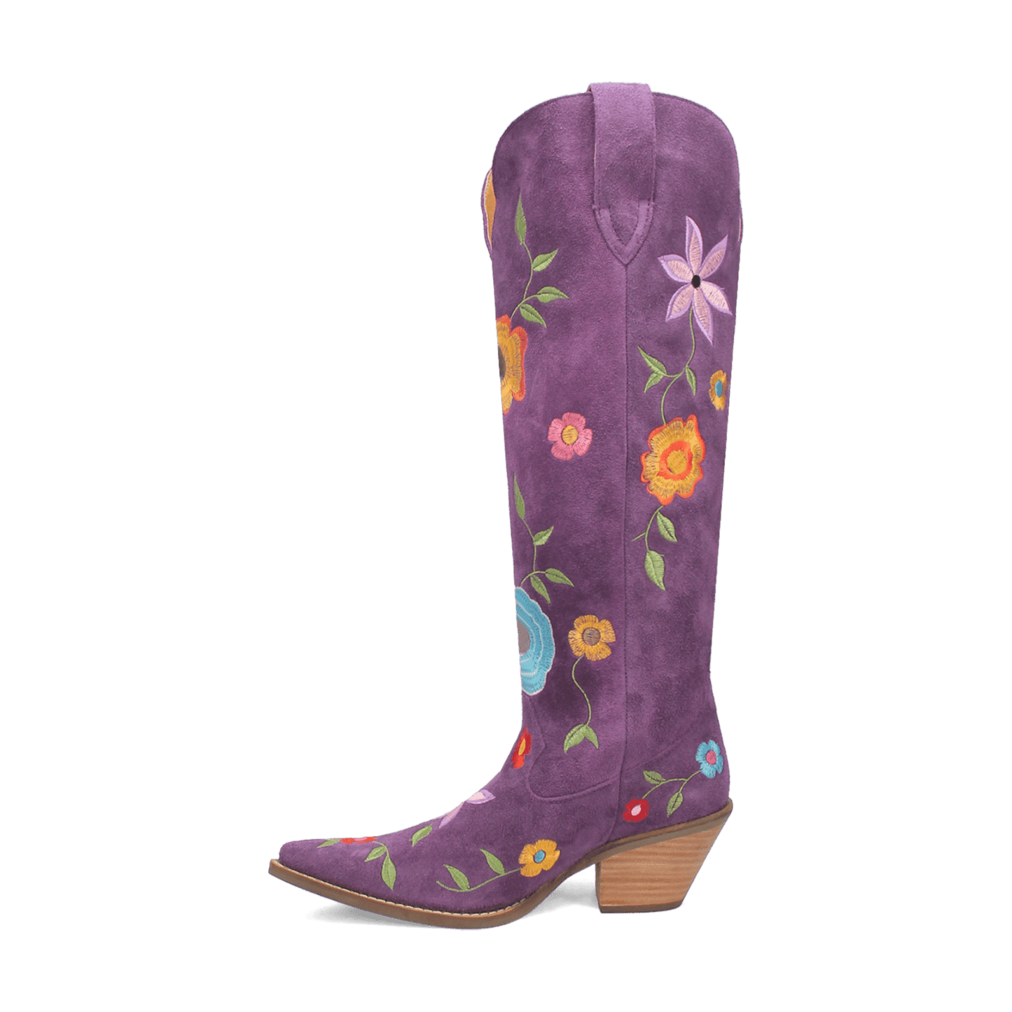 PRODUCT SHOT FLOWER POWER SUEDE BOOT AT 135 DEGREE OUTSIDE ANGLE