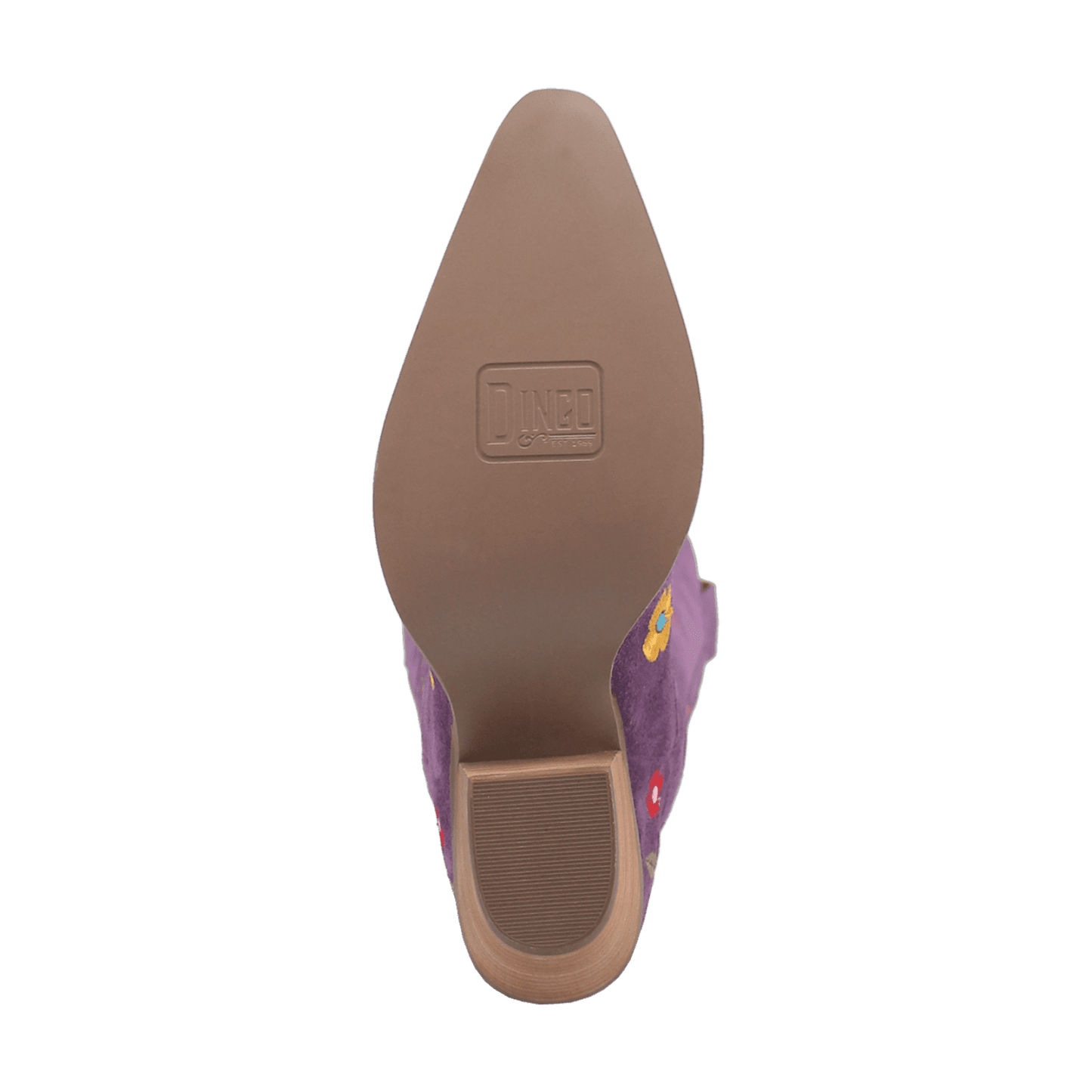 PRODUCT SHOT FLOWER POWER SUEDE BOOT AT OUTSOLE ANGLE
