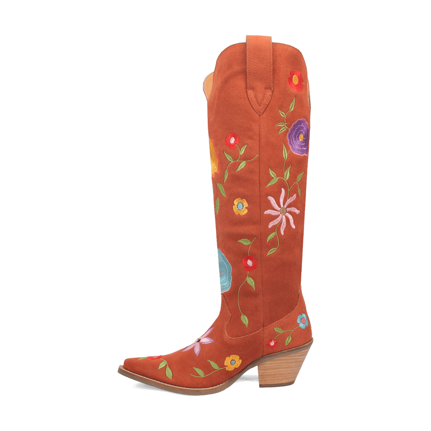 PRODUCT SHOT FLOWER POWER SUEDE BOOT AT 135 DEGREE OUTSIDE ANGLE