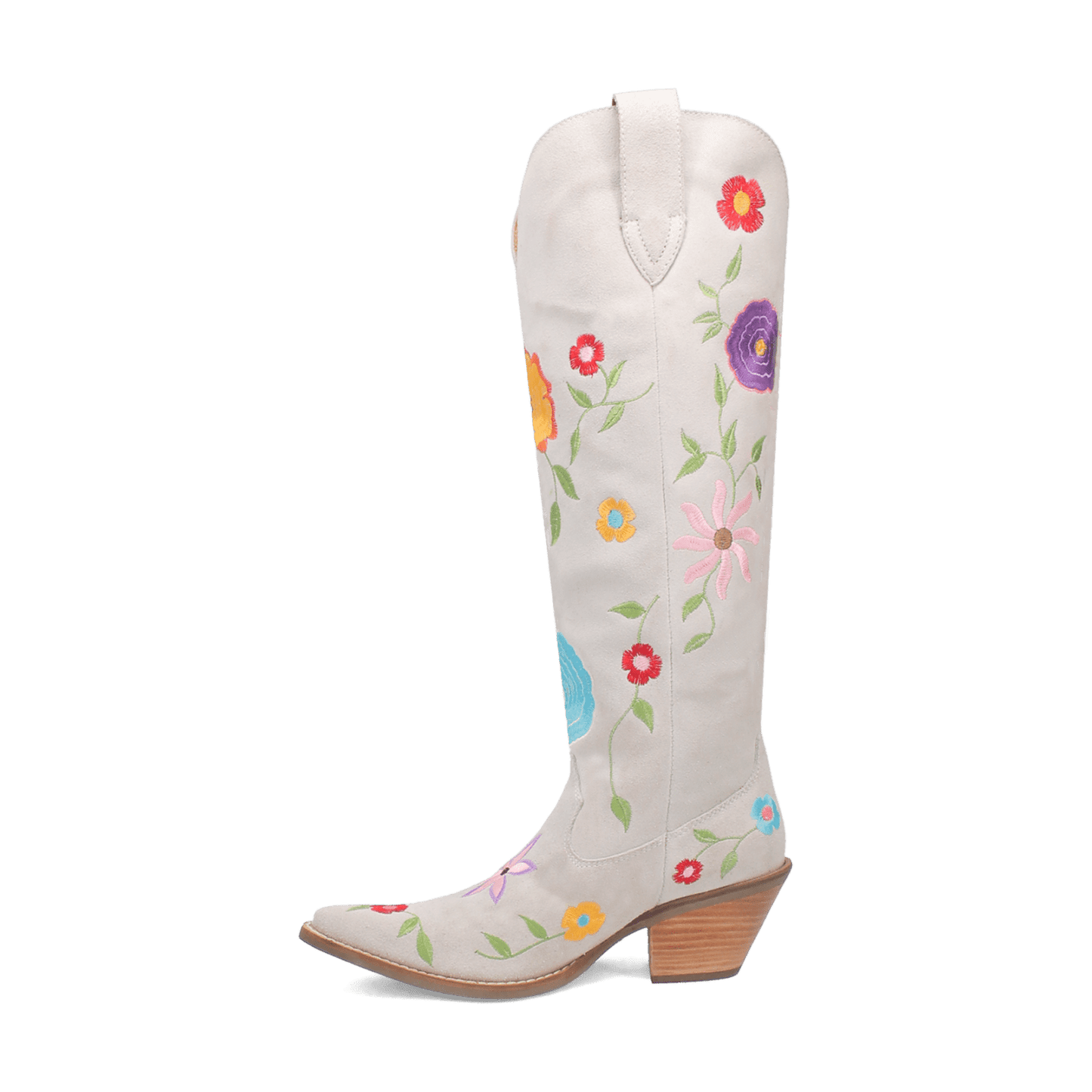 PRODUCT SHOT FLOWER POWER SUEDE BOOT AT 135 DEGREE OUTSIDE ANGLE