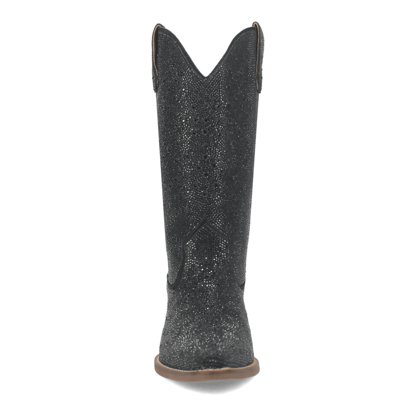 PRODUCT SHOT SILVER DOLLAR LEATHER BOOT AT FRONT ANGLE