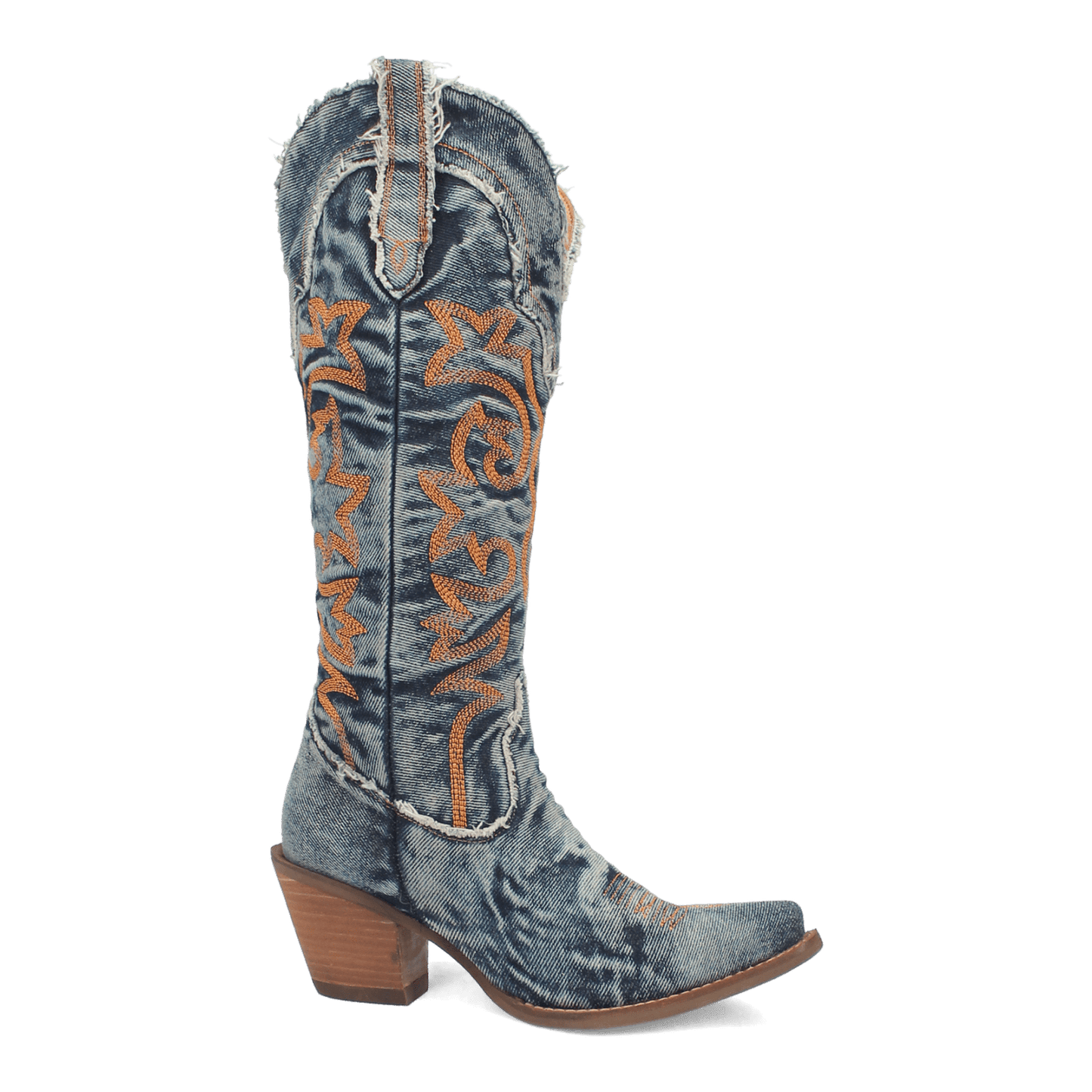 PRODUCT SHOT TEXAS TORNADO DENIM BOOT AT 90 DEGREE INSIDE ANGLE