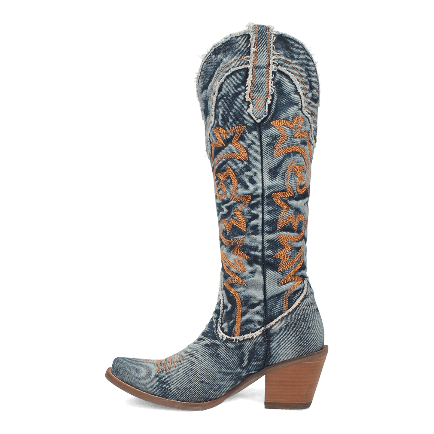 PRODUCT SHOT TEXAS TORNADO DENIM BOOT AT 135 DEGREE OUTSIDE ANGLE