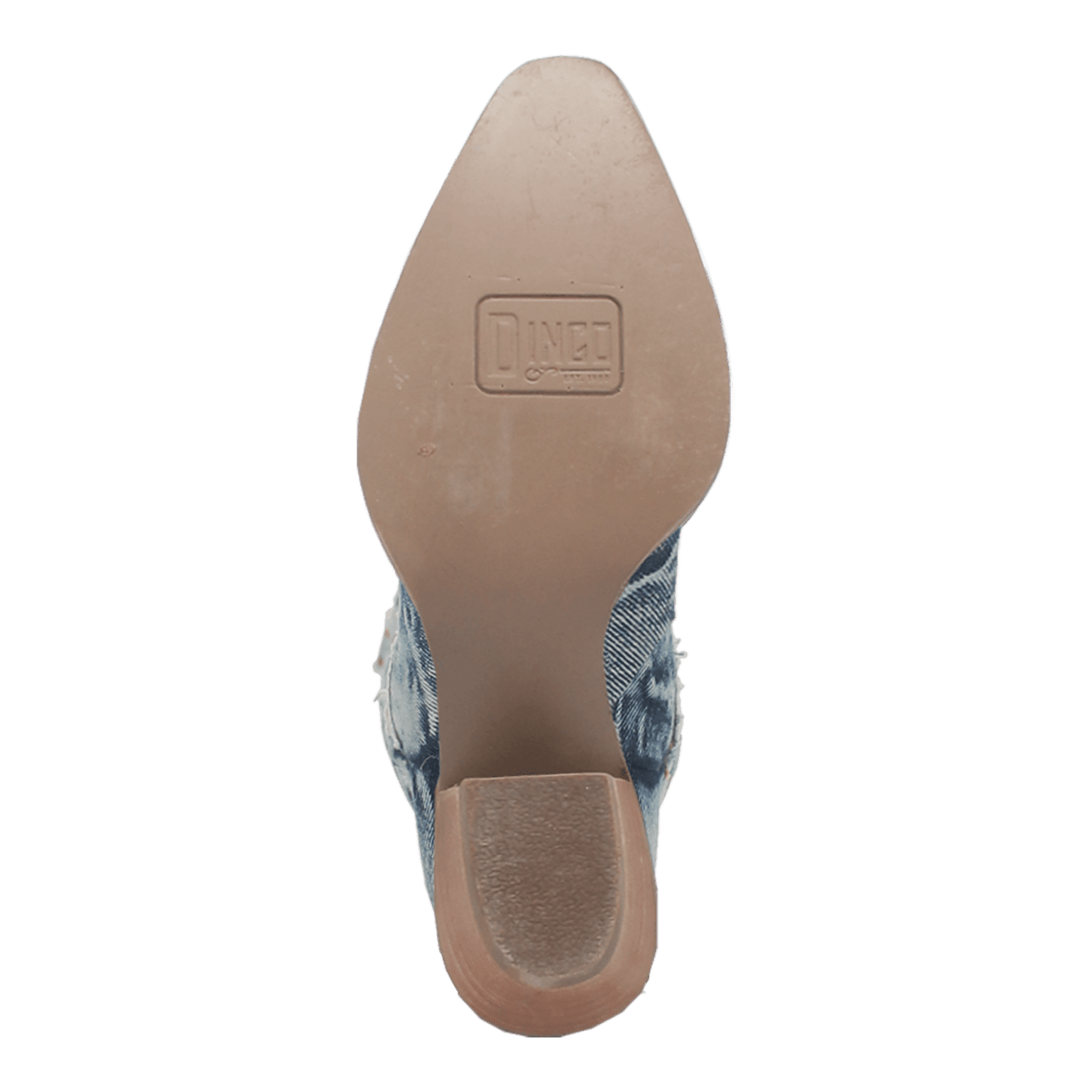 PRODUCT SHOT TEXAS TORNADO DENIM BOOT AT OUTSOLE ANGLE