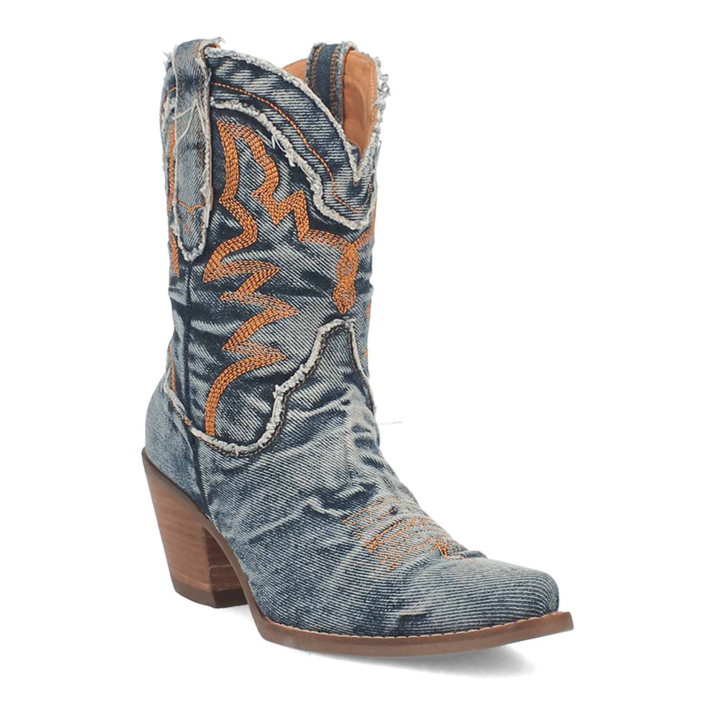 PRODUCT SHOT Y'ALL NEED DOLLY DENIM BOOT AT 45 DEGREE ANGLE