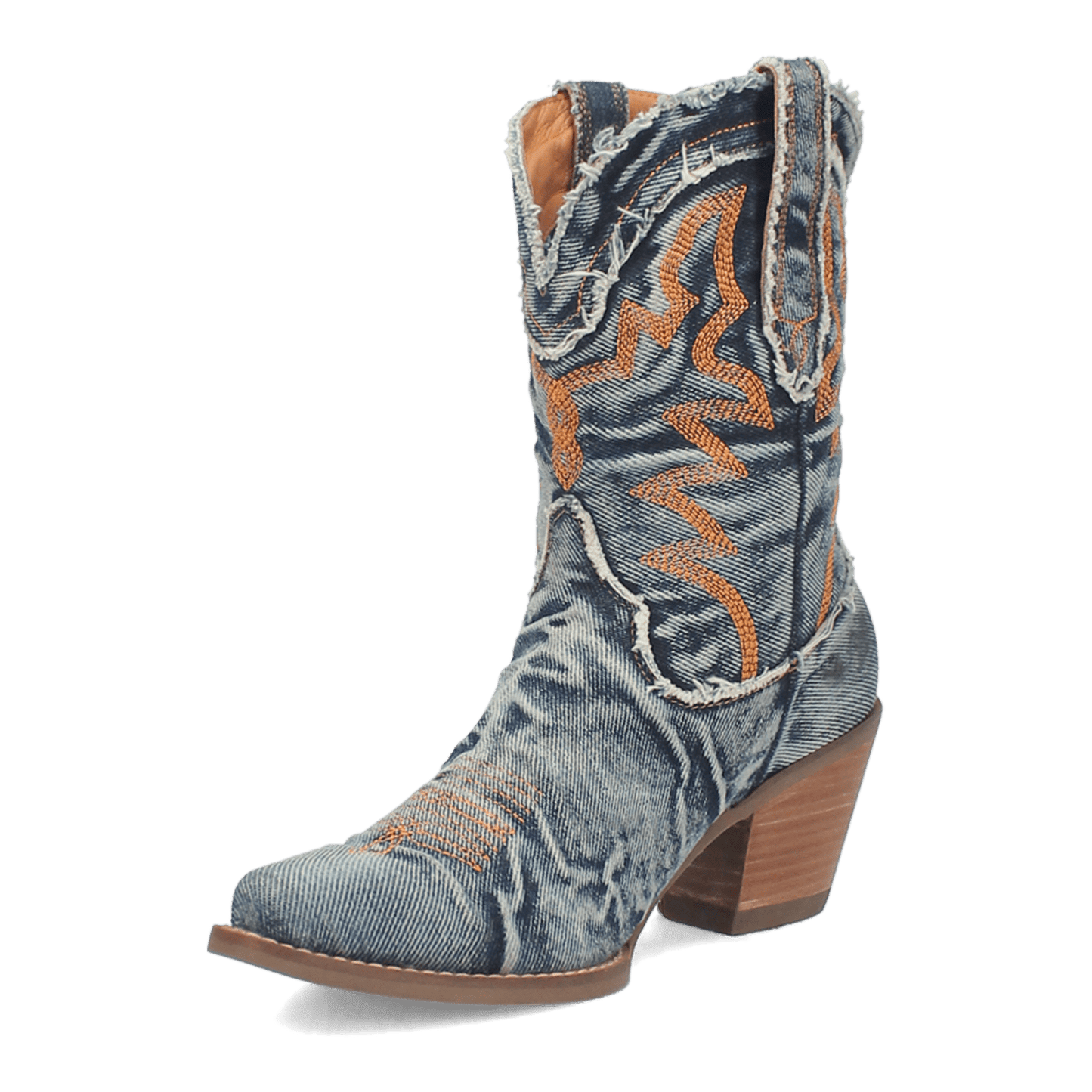 PRODUCT SHOT Y'ALL NEED DOLLY DENIM BOOT AT 225 DEGREE ANGLE