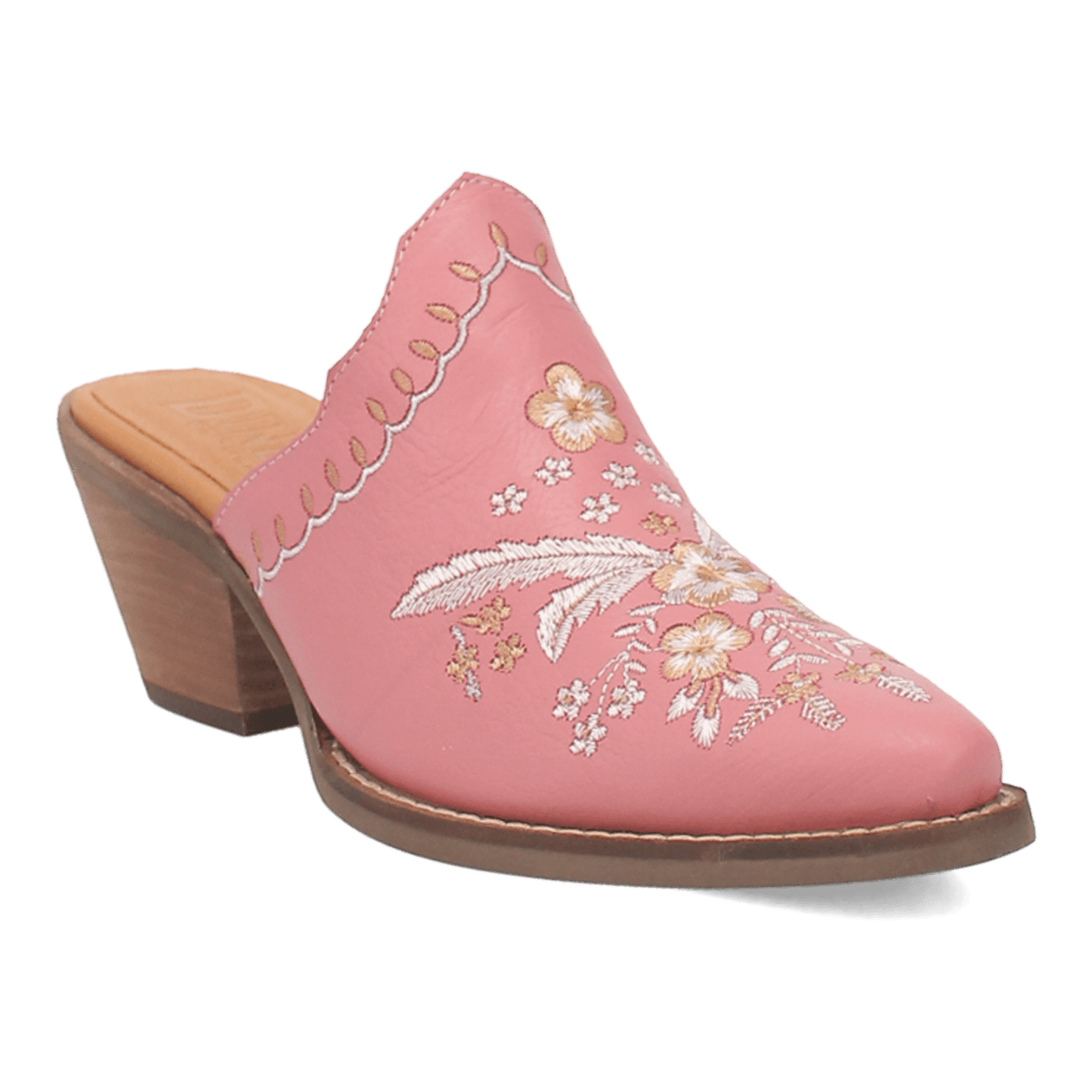 PRODUCT SHOT WILDFLOWER LEATHER MULE AT 45 DEGREE ANGLE