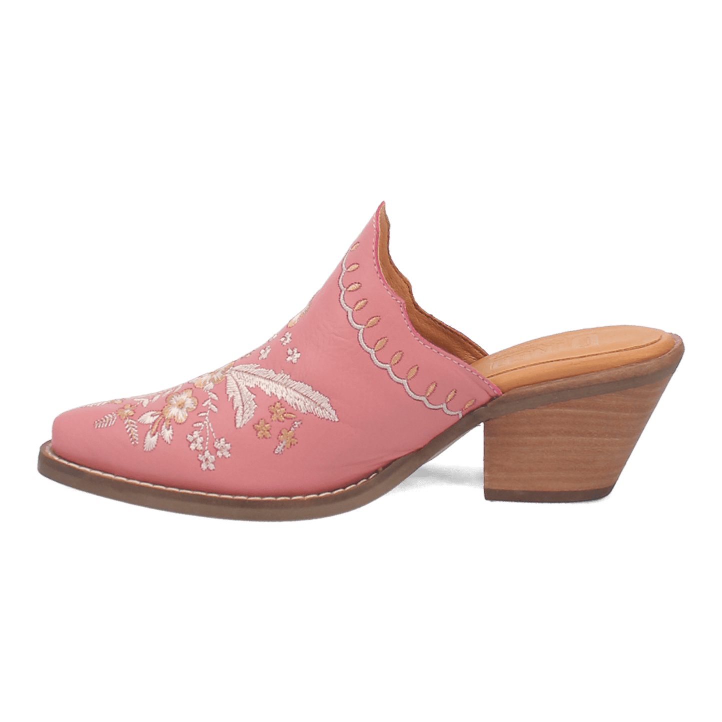 PRODUCT SHOT WILDFLOWER LEATHER MULE AT 135 DEGREE OUTSIDE ANGLE