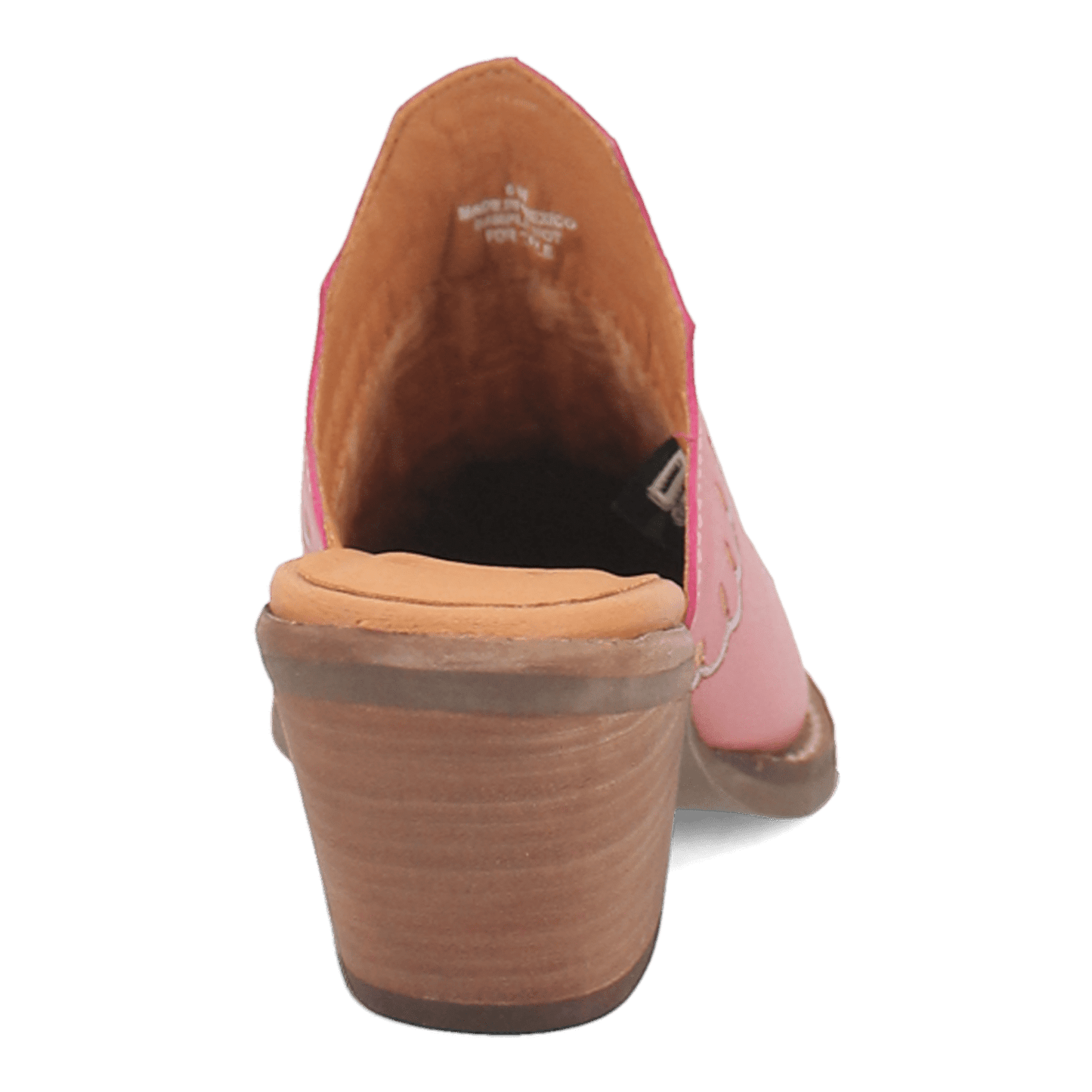 PRODUCT SHOT WILDFLOWER LEATHER MULE AT 180 DEGREE BACK ANGLE