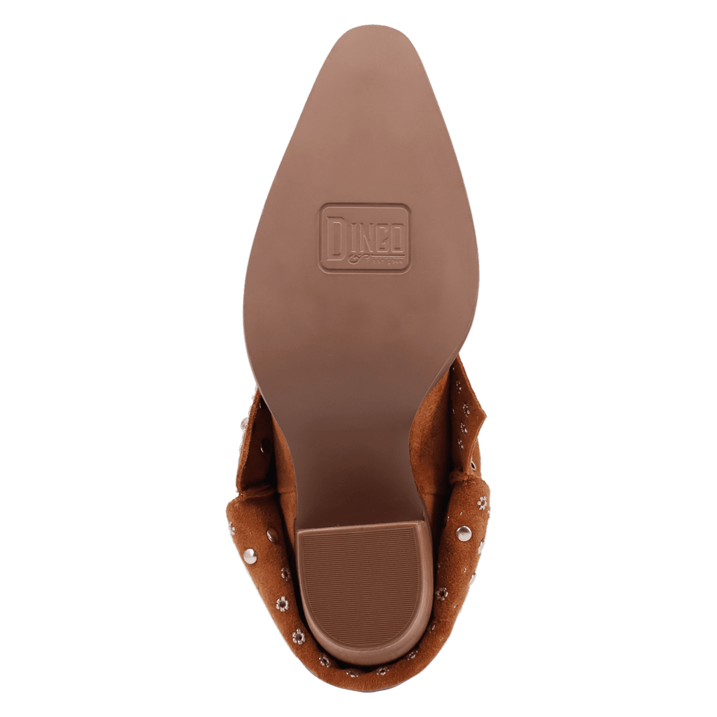 PRODUCT SHOT HOWDY HONEY SUEDE LEATHER BOOT AT OUTSOLE ANGLE