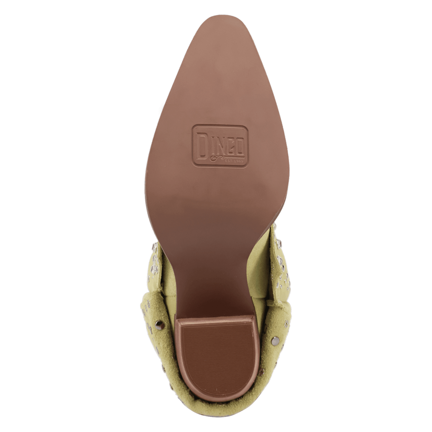 PRODUCT SHOT HOWDY HONEY SUEDE LEATHER BOOT AT OUTSOLE ANGLE