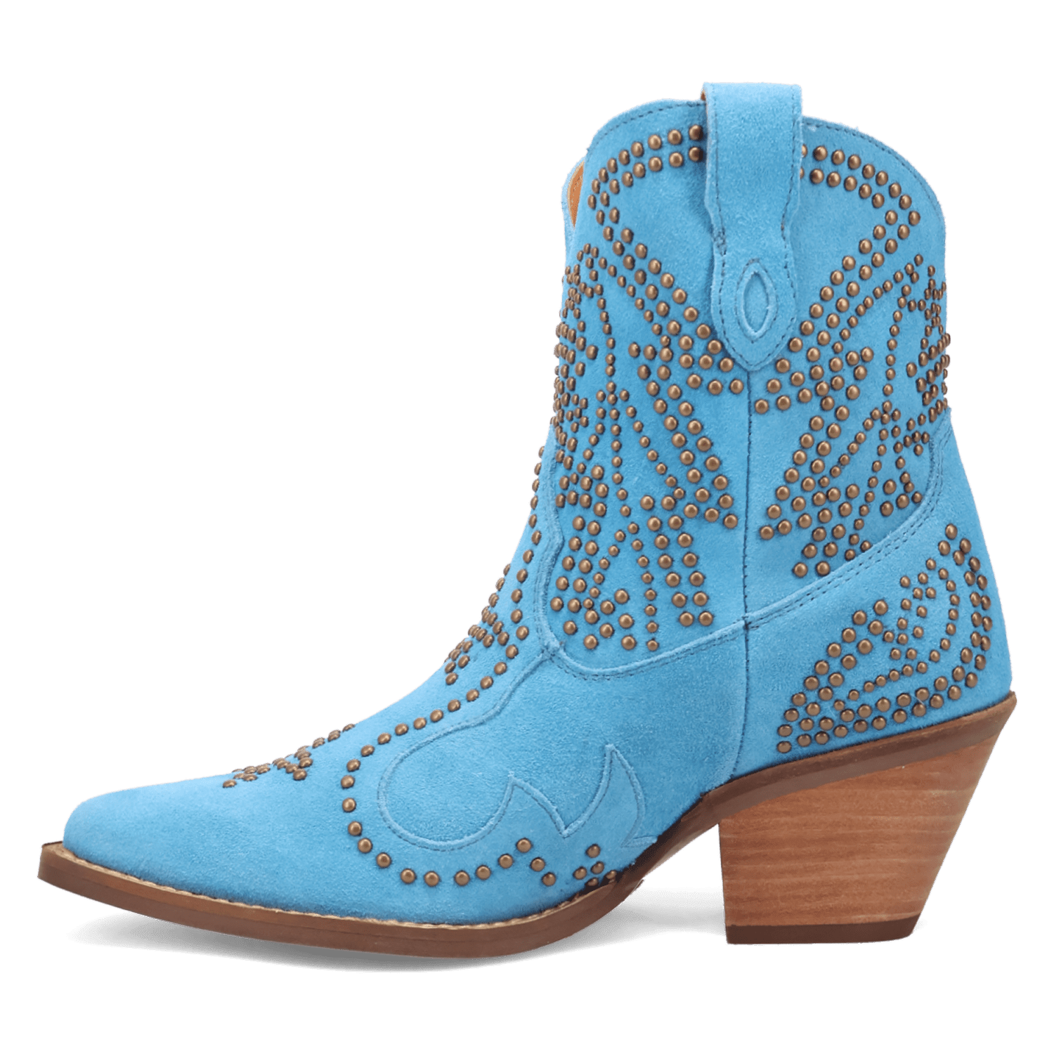 PRODUCT SHOT SEEIN' STARS SUEDE LEATHER BOOTIE AT 135 DEGREE OUTSIDE ANGLE