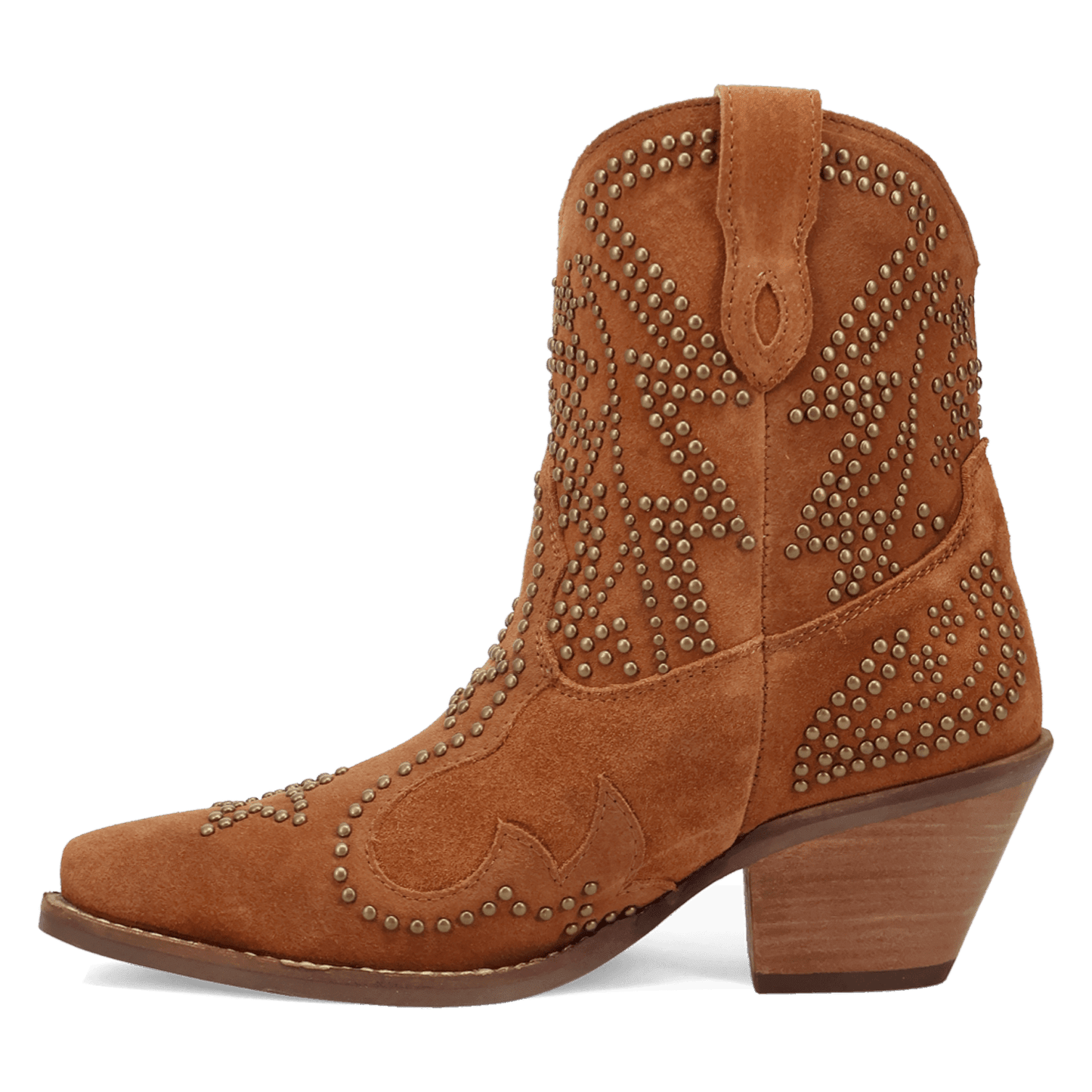 PRODUCT SHOT SEEIN' STARS SUEDE LEATHER BOOTIE AT 135 DEGREE OUTSIDE ANGLE