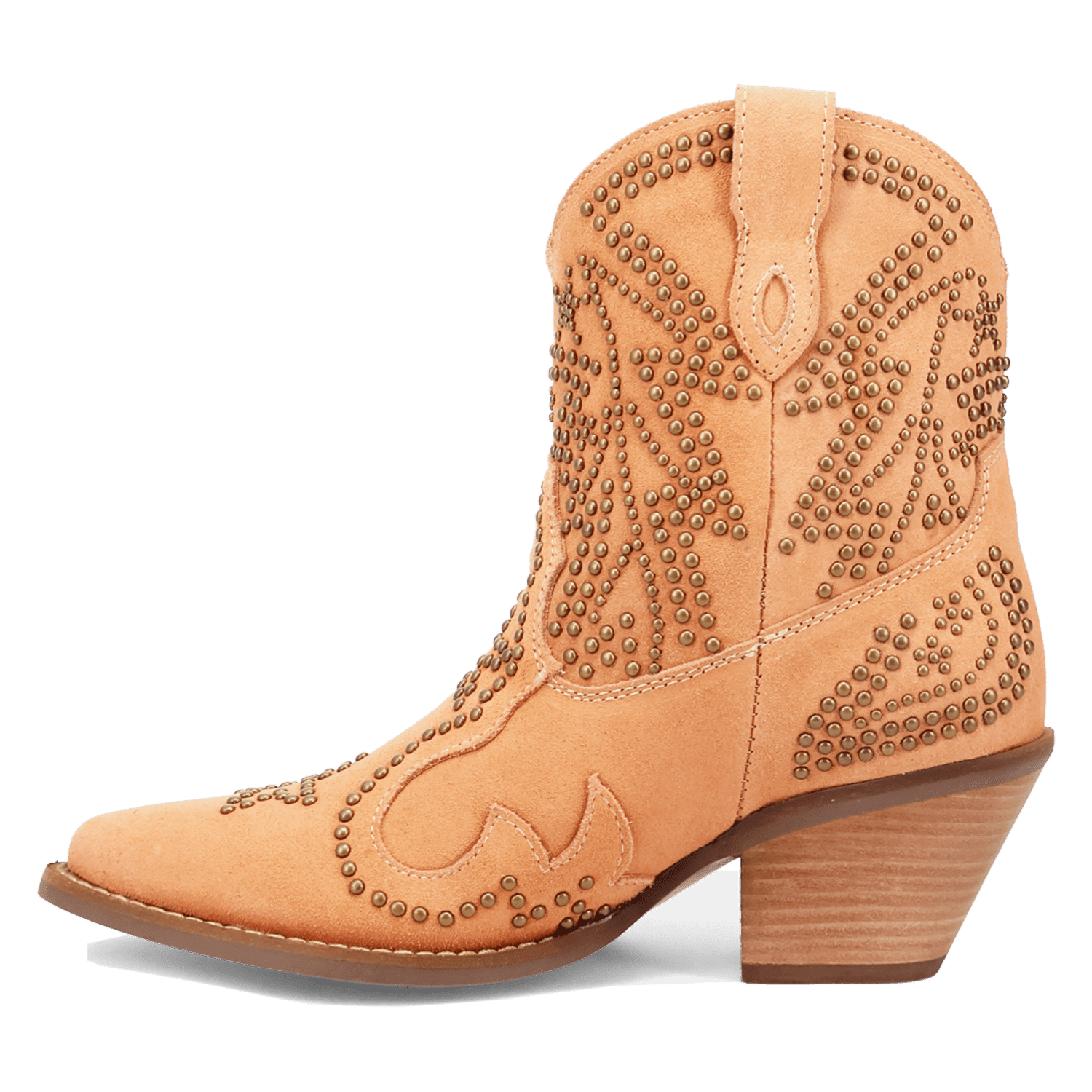 PRODUCT SHOT SEEIN' STARS SUEDE LEATHER BOOTIE AT 135 DEGREE OUTSIDE ANGLE