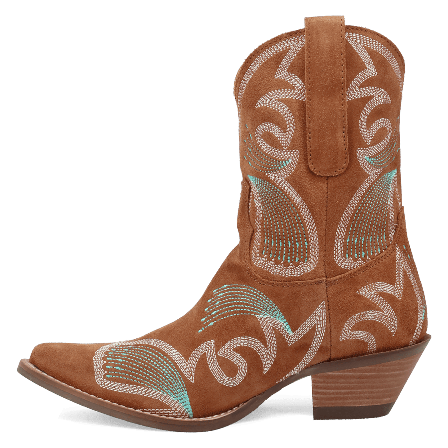 PRODUCT SHOT FLYIN' COLORS SUEDE LEATHER BOOTIE AT 135 DEGREE OUTSIDE ANGLE