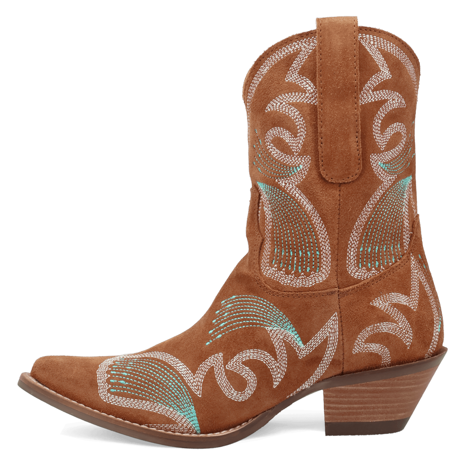 PRODUCT SHOT FLYIN' COLORS SUEDE LEATHER BOOTIE AT 135 DEGREE OUTSIDE ANGLE