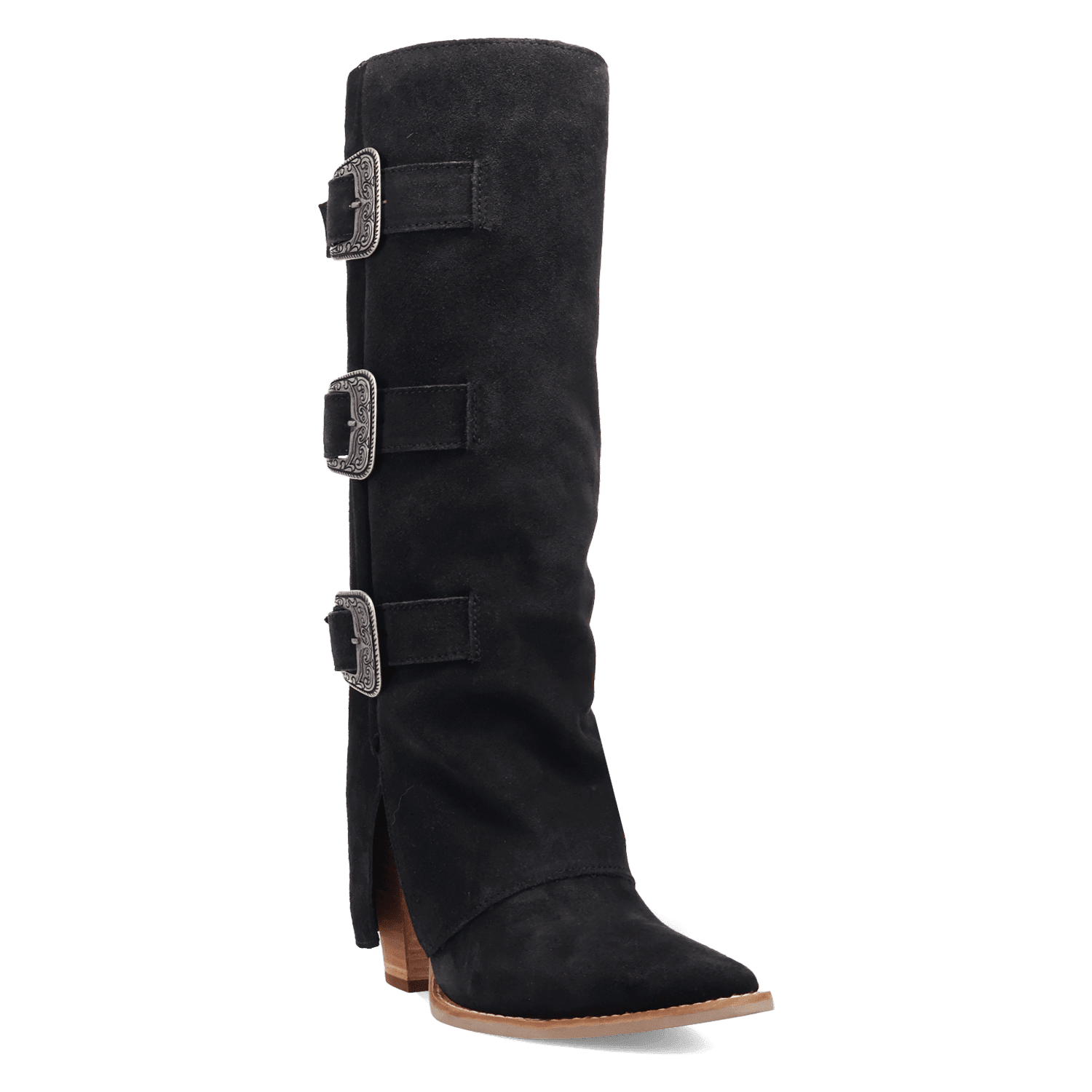 PRODUCT SHOT BUCKLE BUNNY SUEDE LEATHER BOOT AT 45 DEGREE ANGLE