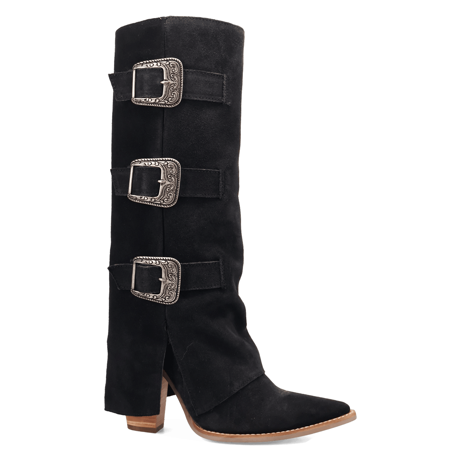 PRODUCT SHOT BUCKLE BUNNY SUEDE LEATHER BOOT AT 90 DEGREE INSIDE ANGLE