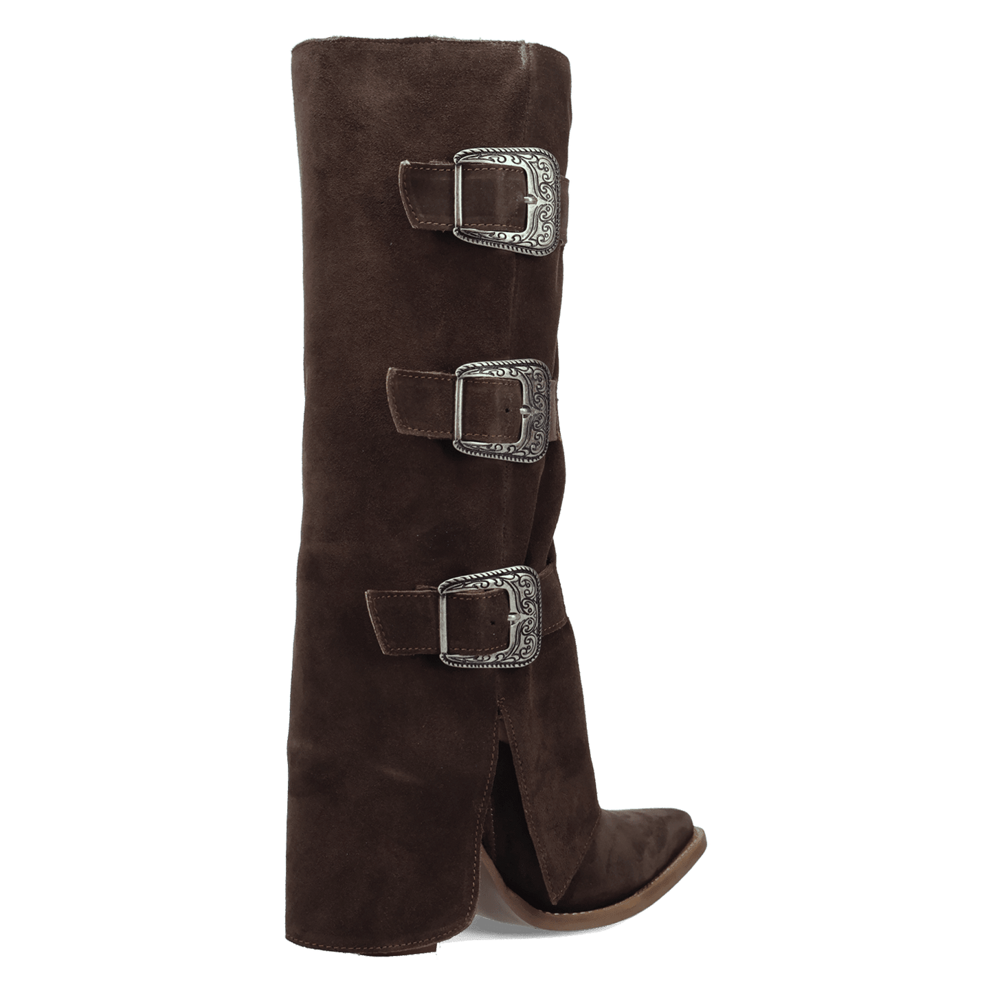 PRODUCT SHOT BUCKLE BUNNY SUEDE LEATHER BOOT AT 90 DEGREE INSIDE ANGLE