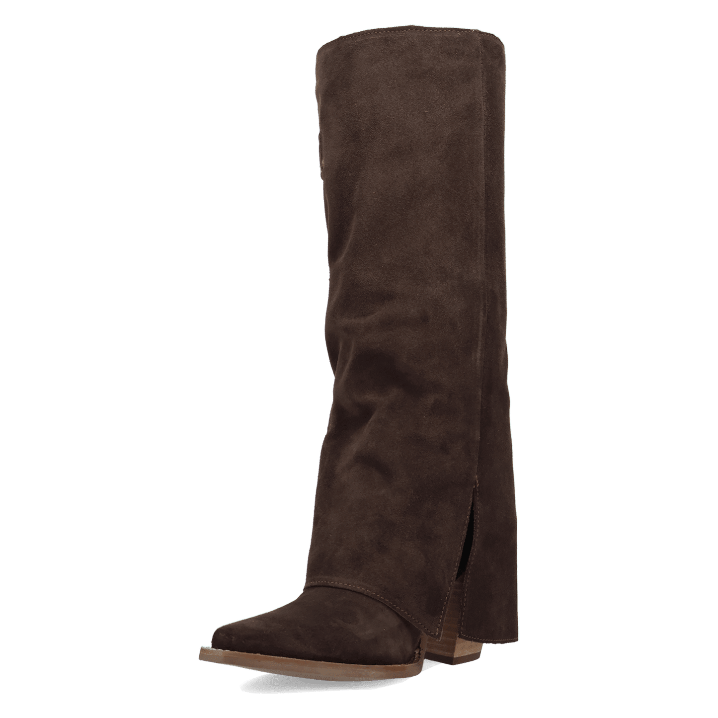 PRODUCT SHOT BUCKLE BUNNY SUEDE LEATHER BOOT AT 135 DEGREE OUTSIDE ANGLE