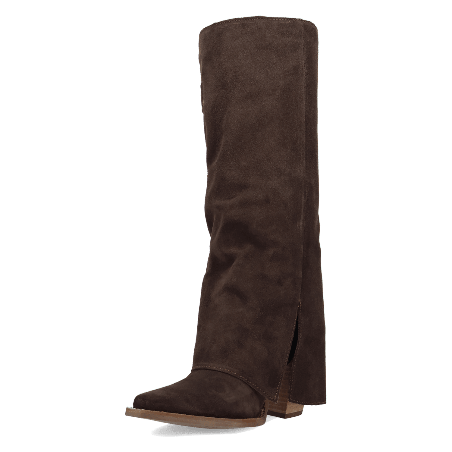 PRODUCT SHOT BUCKLE BUNNY SUEDE LEATHER BOOT AT 135 DEGREE OUTSIDE ANGLE