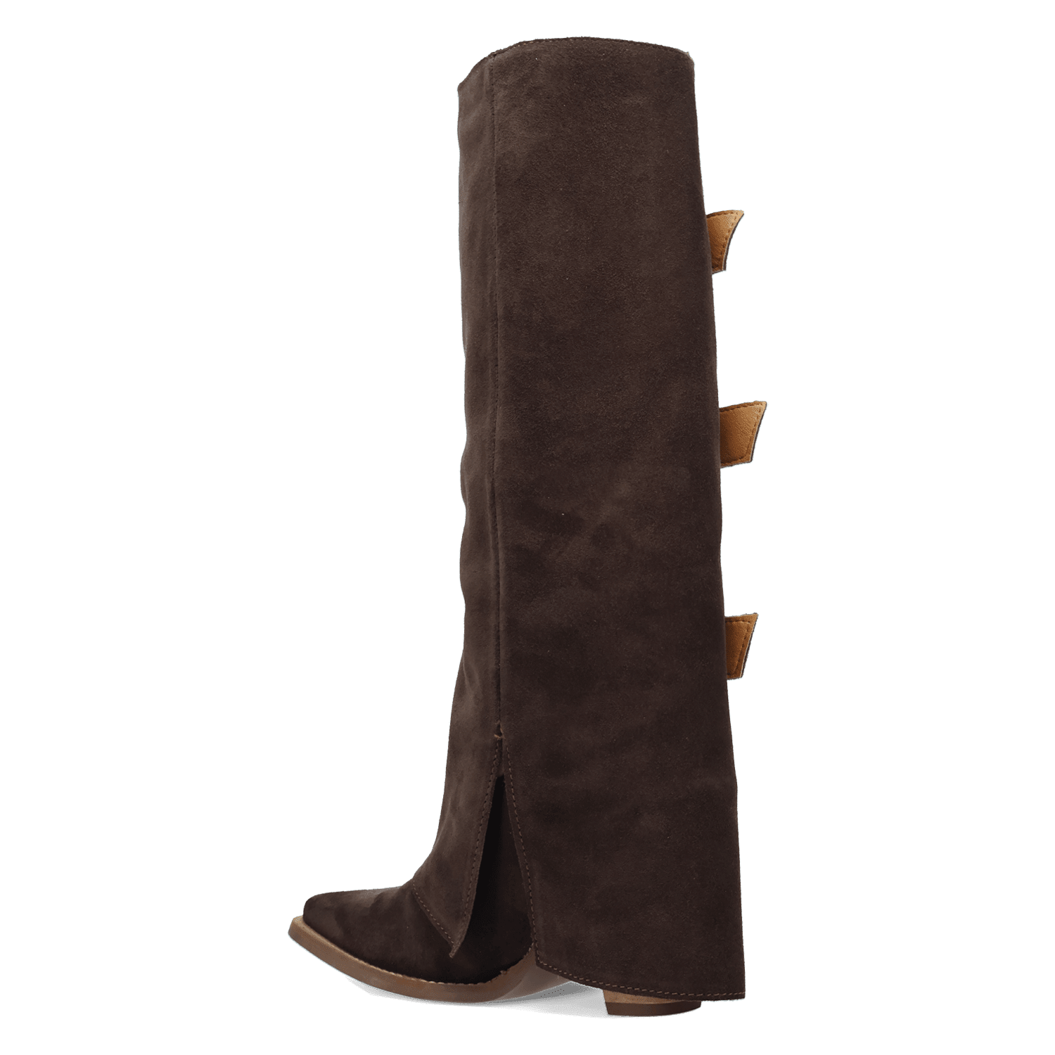 PRODUCT SHOT BUCKLE BUNNY SUEDE LEATHER BOOT AT 180 DEGREE BACK ANGLE