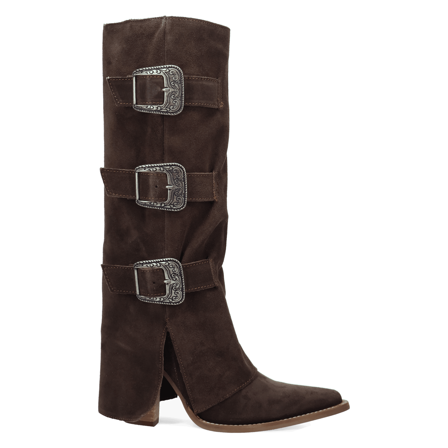 PRODUCT SHOT BUCKLE BUNNY SUEDE LEATHER BOOT AT 225 DEGREE ANGLE