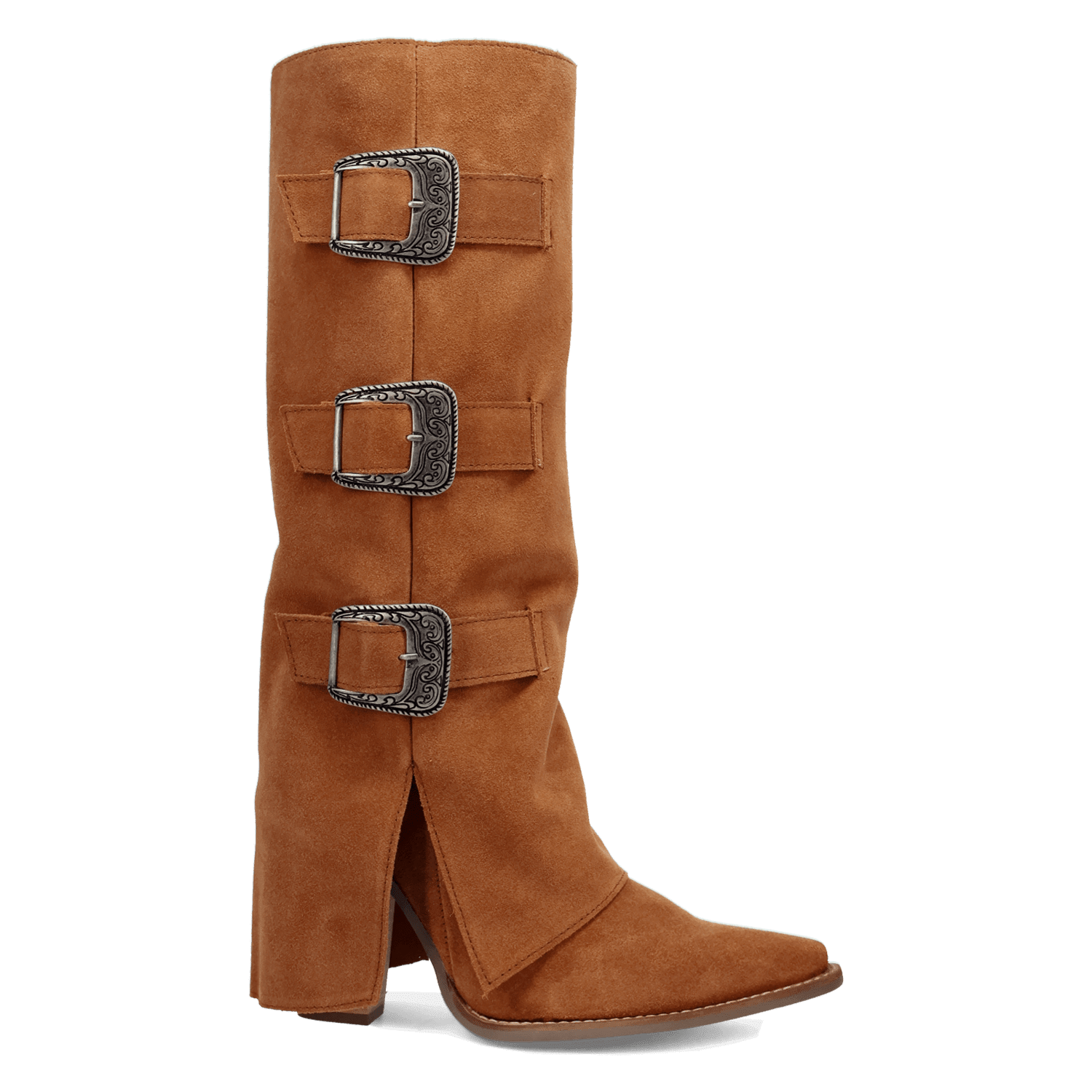 PRODUCT SHOT BUCKLE BUNNY SUEDE LEATHER BOOT AT 90 DEGREE INSIDE ANGLE