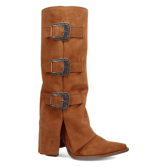 PRODUCT SHOT BUCKLE BUNNY SUEDE LEATHER BOOT AT 90 DEGREE INSIDE ANGLE