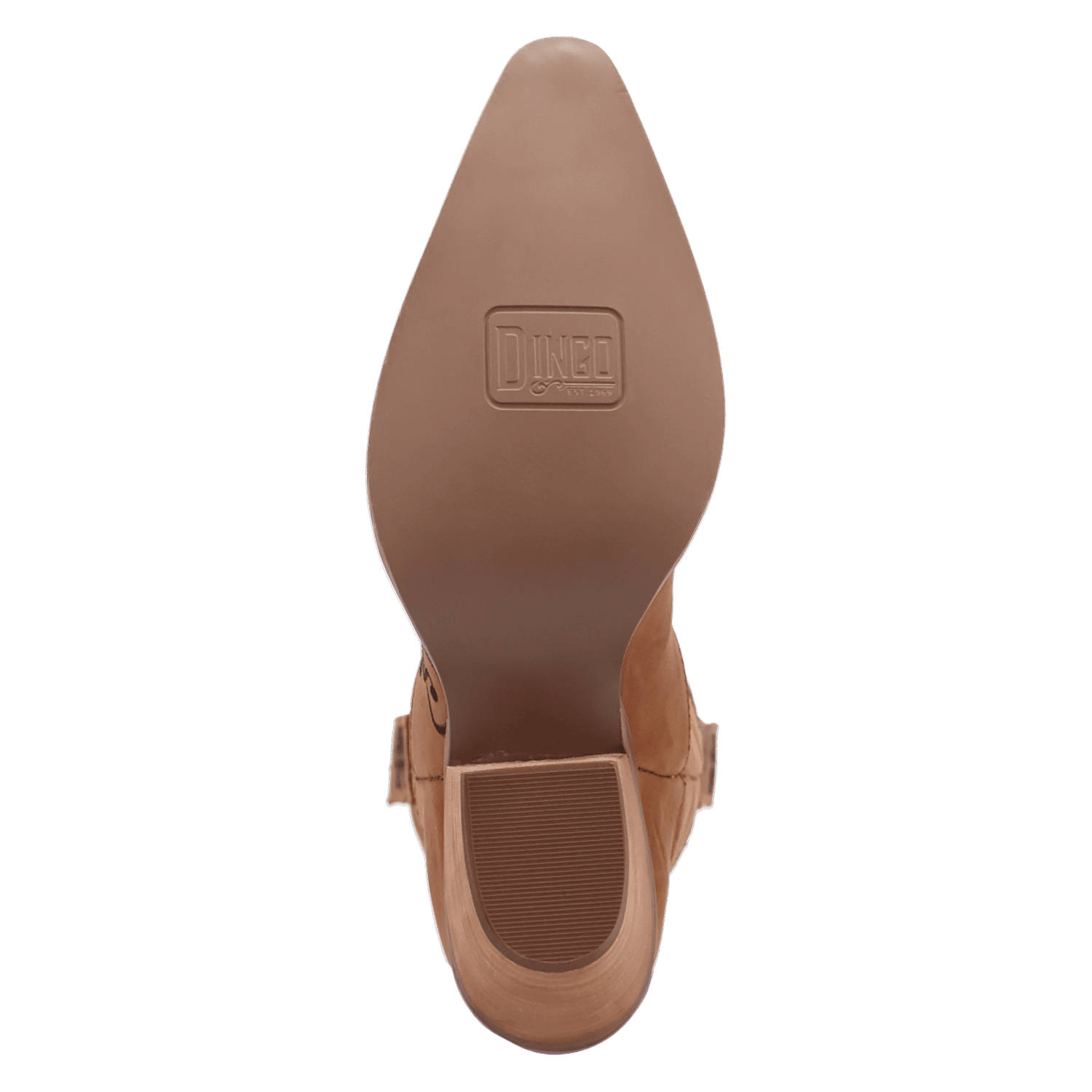 PRODUCT SHOT WESTERN SWING LEATHER BOOT AT OUTSOLE ANGLE