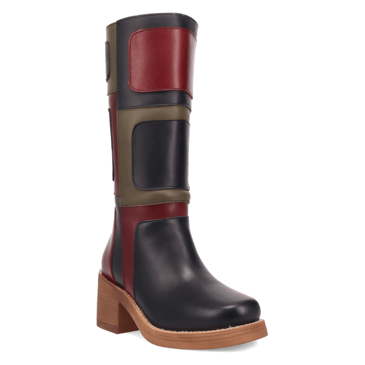 PRODUCT SHOT PATCHES LEATHER BOOT AT 45 DEGREE ANGLE