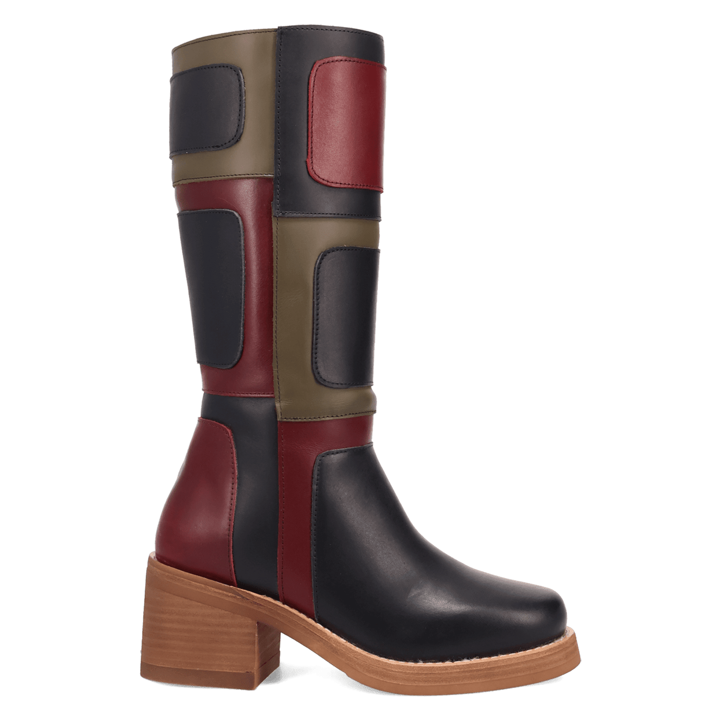 PRODUCT SHOT PATCHES LEATHER BOOT AT 90 DEGREE INSIDE ANGLE