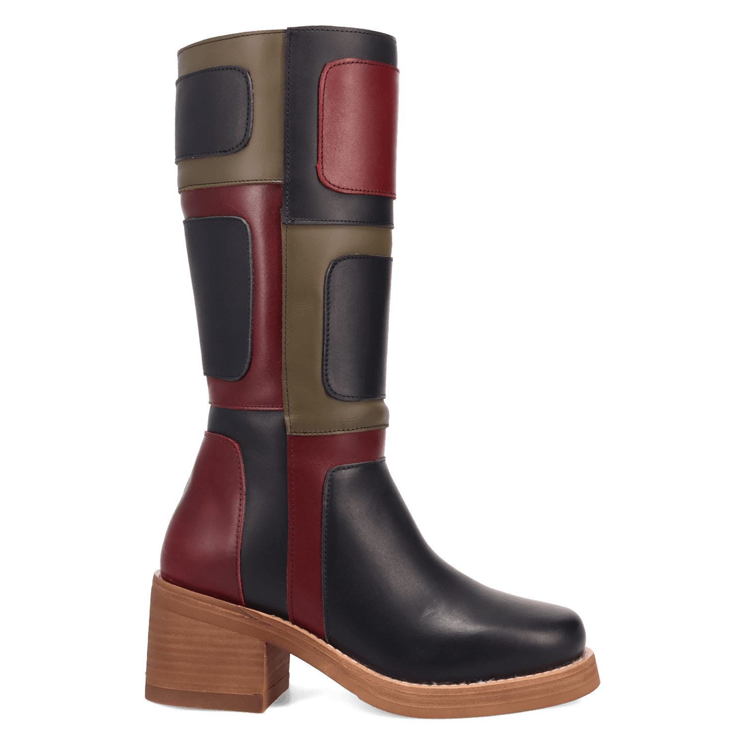 PRODUCT SHOT PATCHES LEATHER BOOT AT 90 DEGREE INSIDE ANGLE