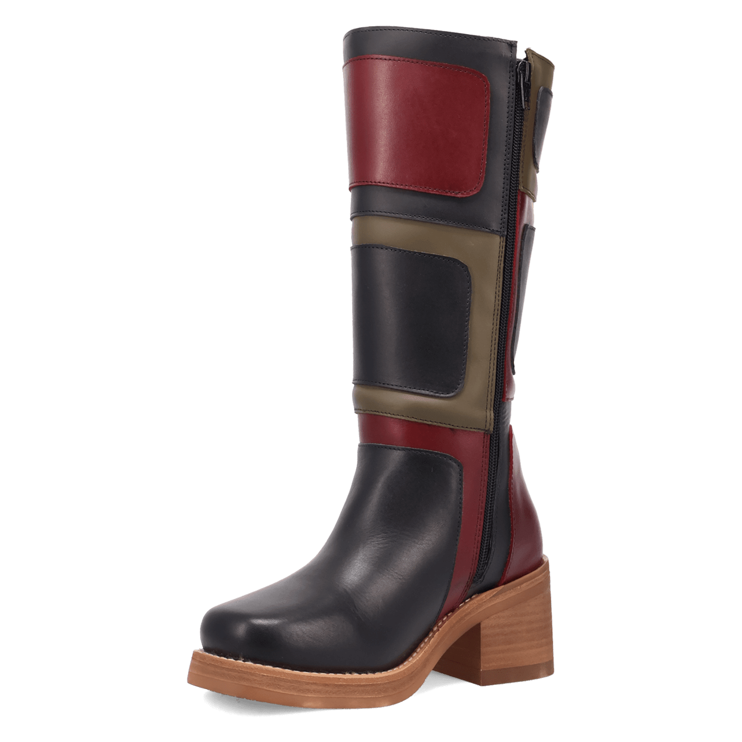 PRODUCT SHOT PATCHES LEATHER BOOT AT 225 DEGREE ANGLE
