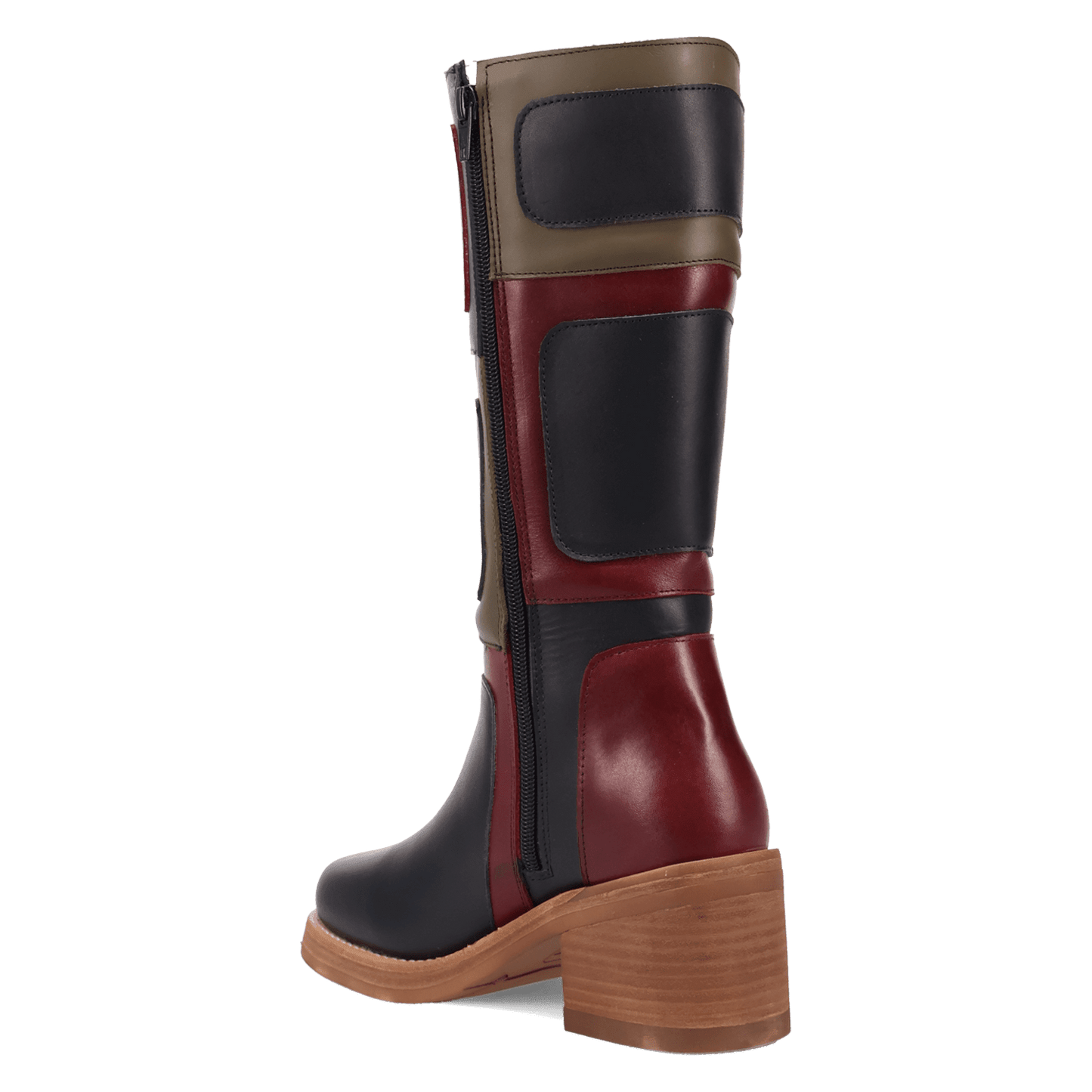 PRODUCT SHOT PATCHES LEATHER BOOT AT 270 DEGREE ANGLE